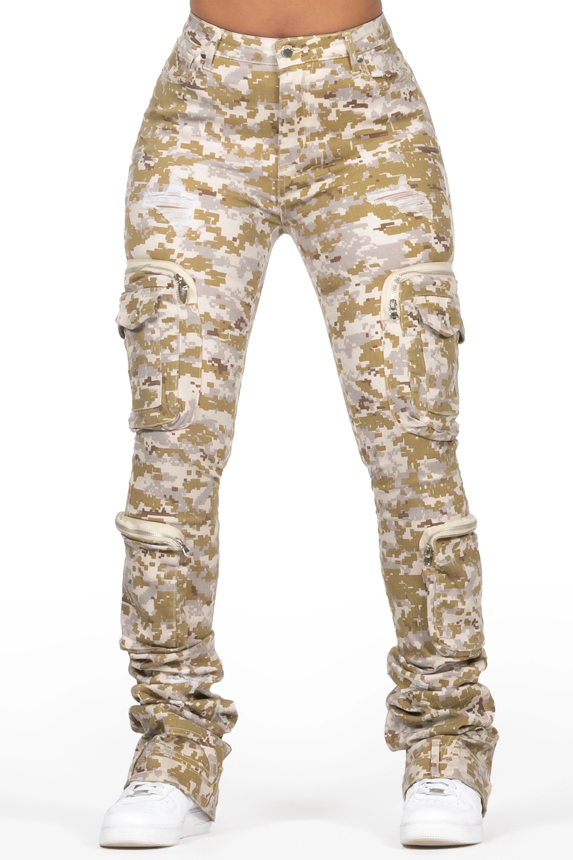 ROCKSTAR ORIGINAL Jean cargo camouflage numérique Alisson avec coupe ultra-empilée