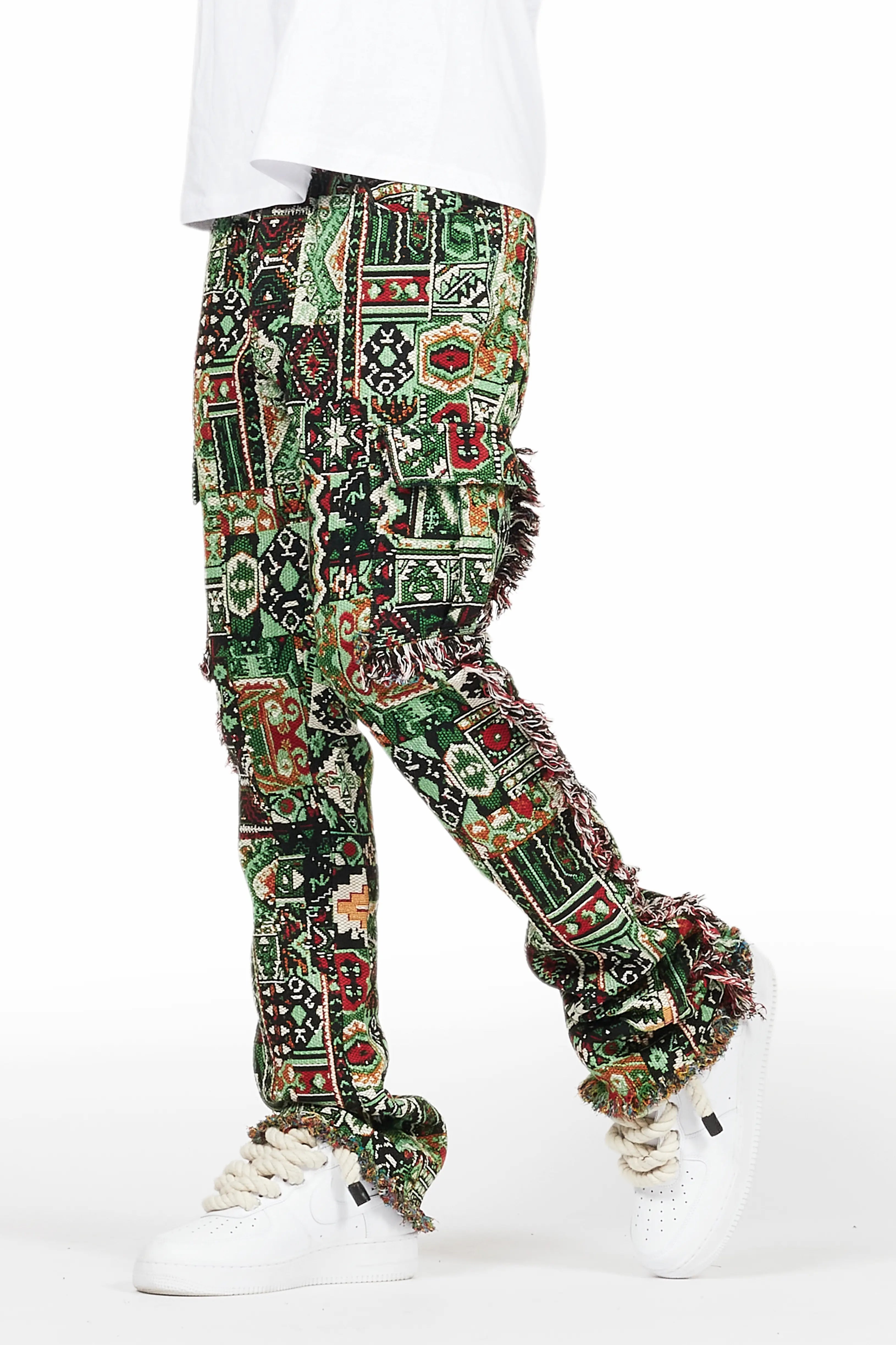 ROCKSTAR ORIGINAL Jeans Évasés Ayami Green Slim Broderie Modèle Tapestry