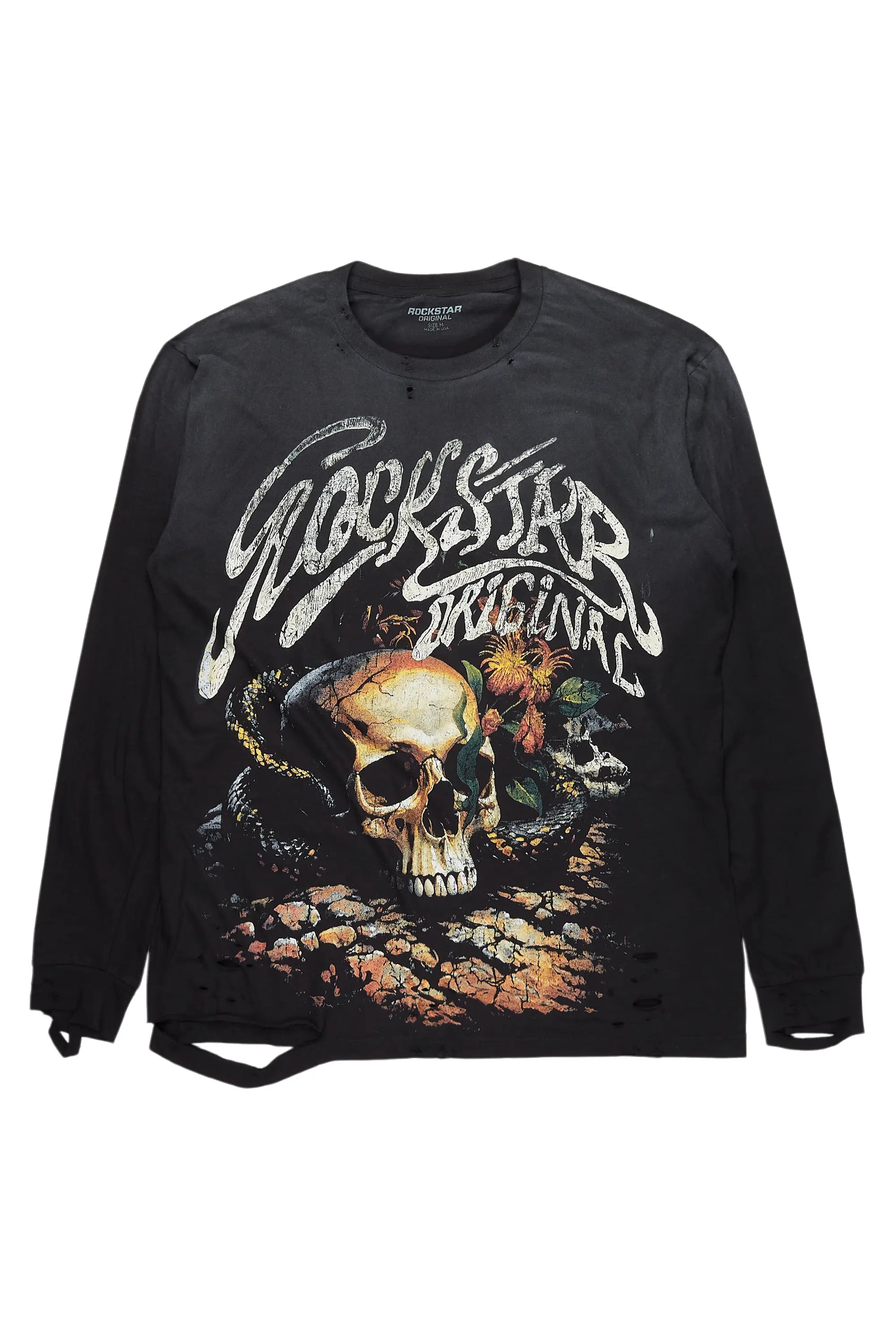 ROCKSTAR ORIGINAL T-Shirt Noir Anby à Manches Longues avec Design Graphique Original