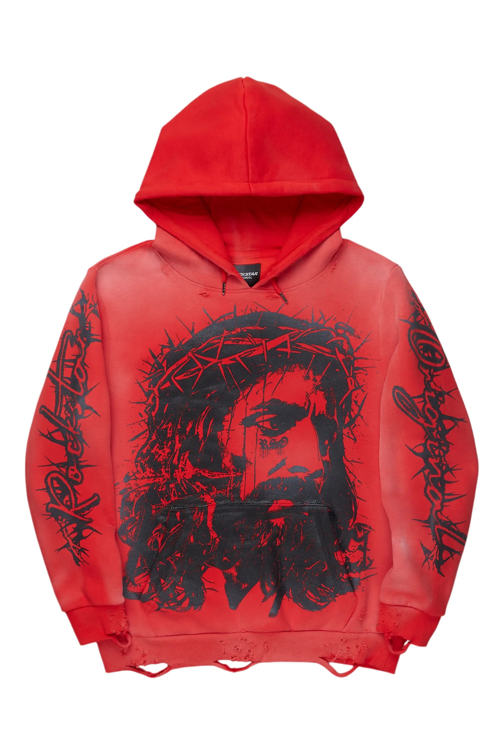 ROCKSTAR ORIGINAL Sweat capuche Bedros Red à motif délavé look authentique