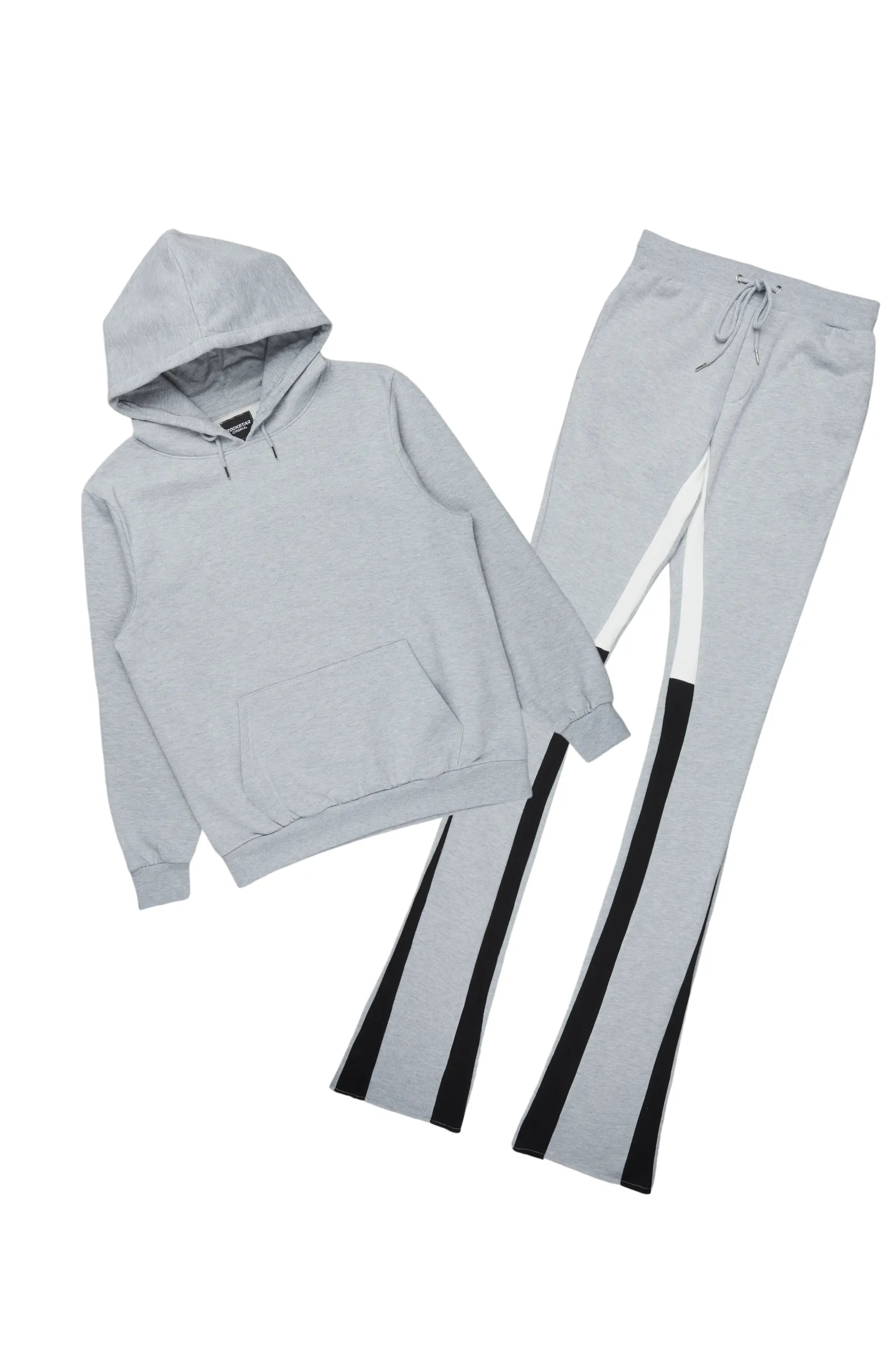 ROCKSTAR ORIGINAL Pull à capuche gris chiné classique / Ensemble survêtement coupe flare ultra confort