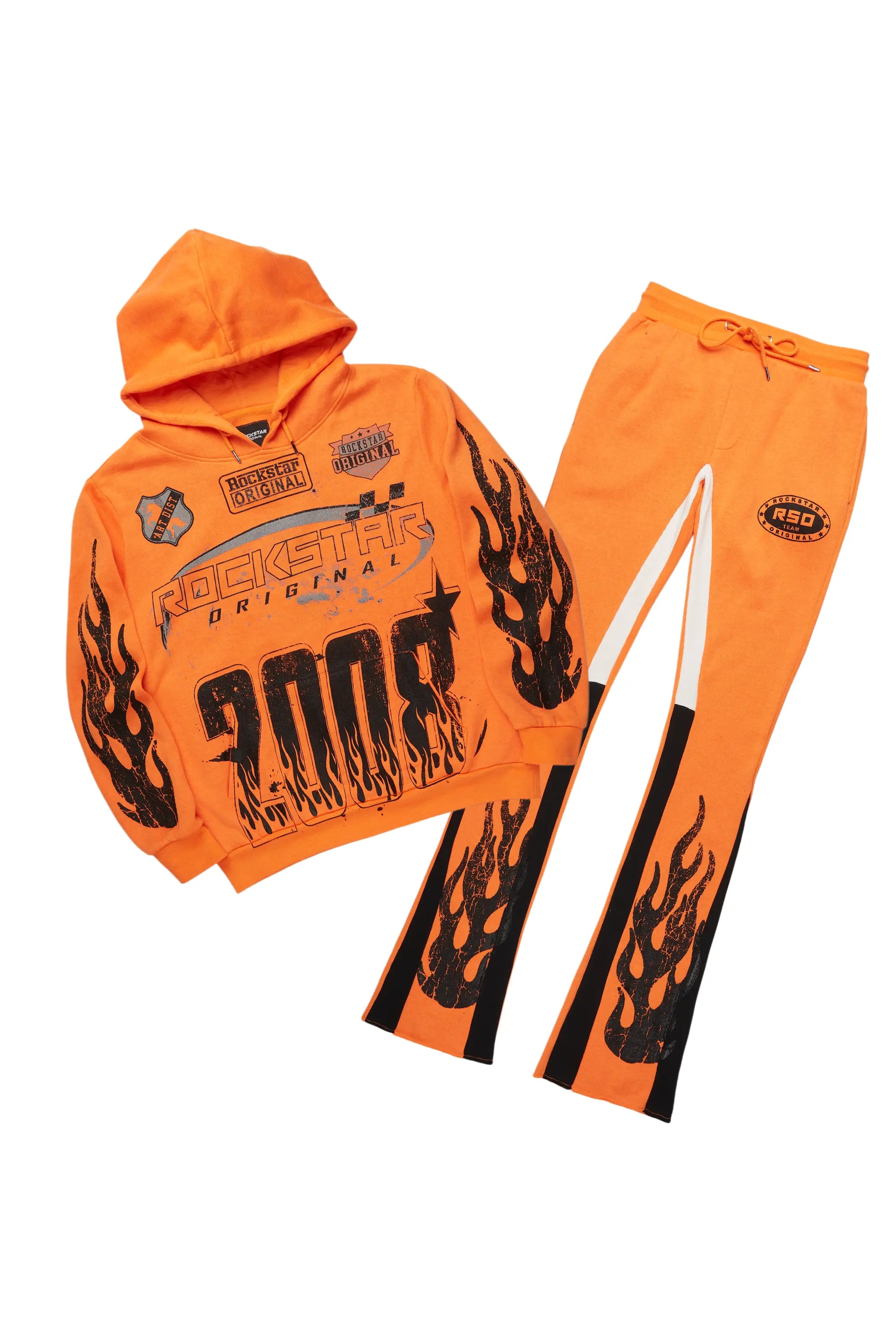 ROCKSTAR ORIGINAL Sweat Amos orange et survêtement flare ajusté