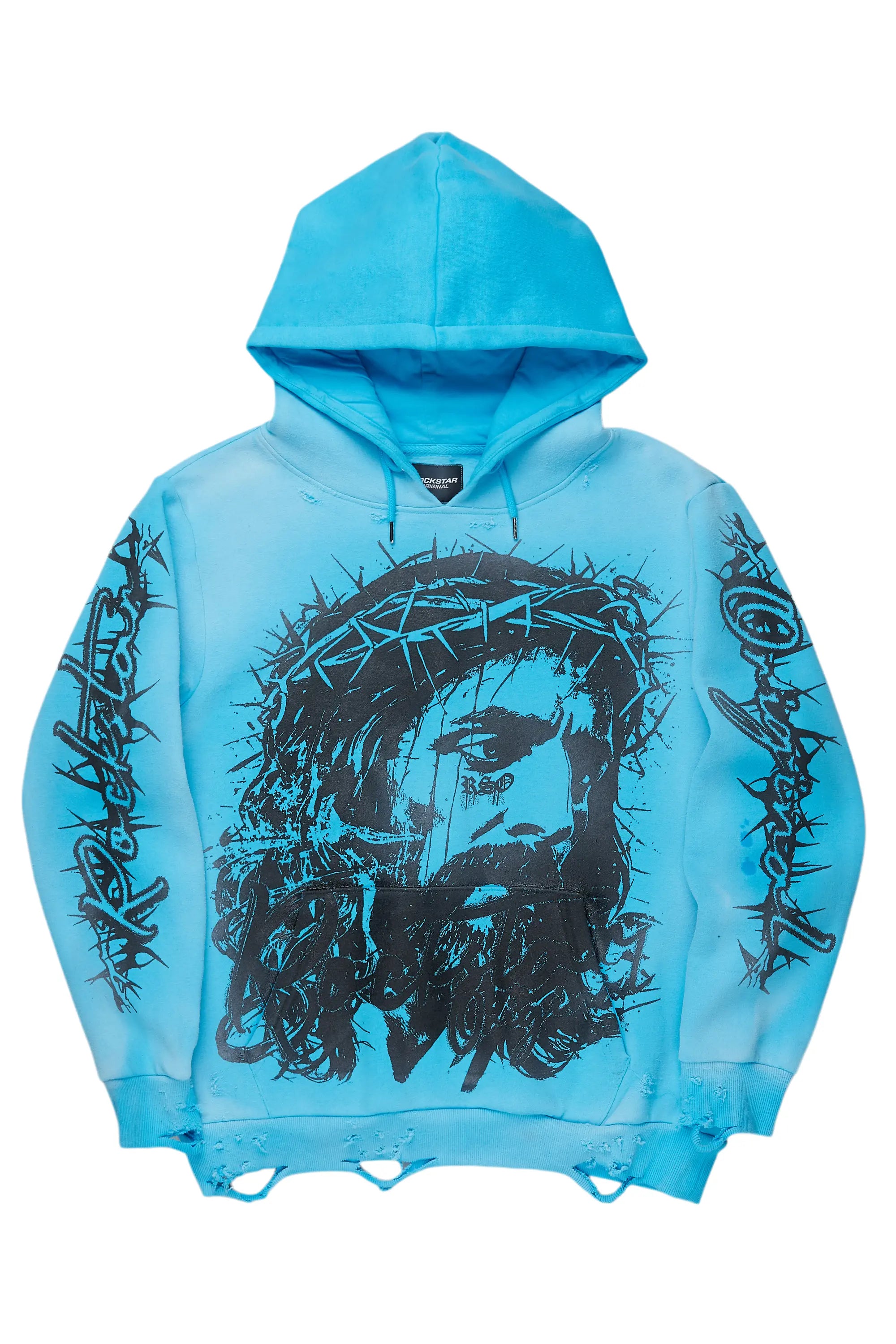 ROCKSTAR ORIGINAL Sweat à capuche Bedros bleu avec motif délavé