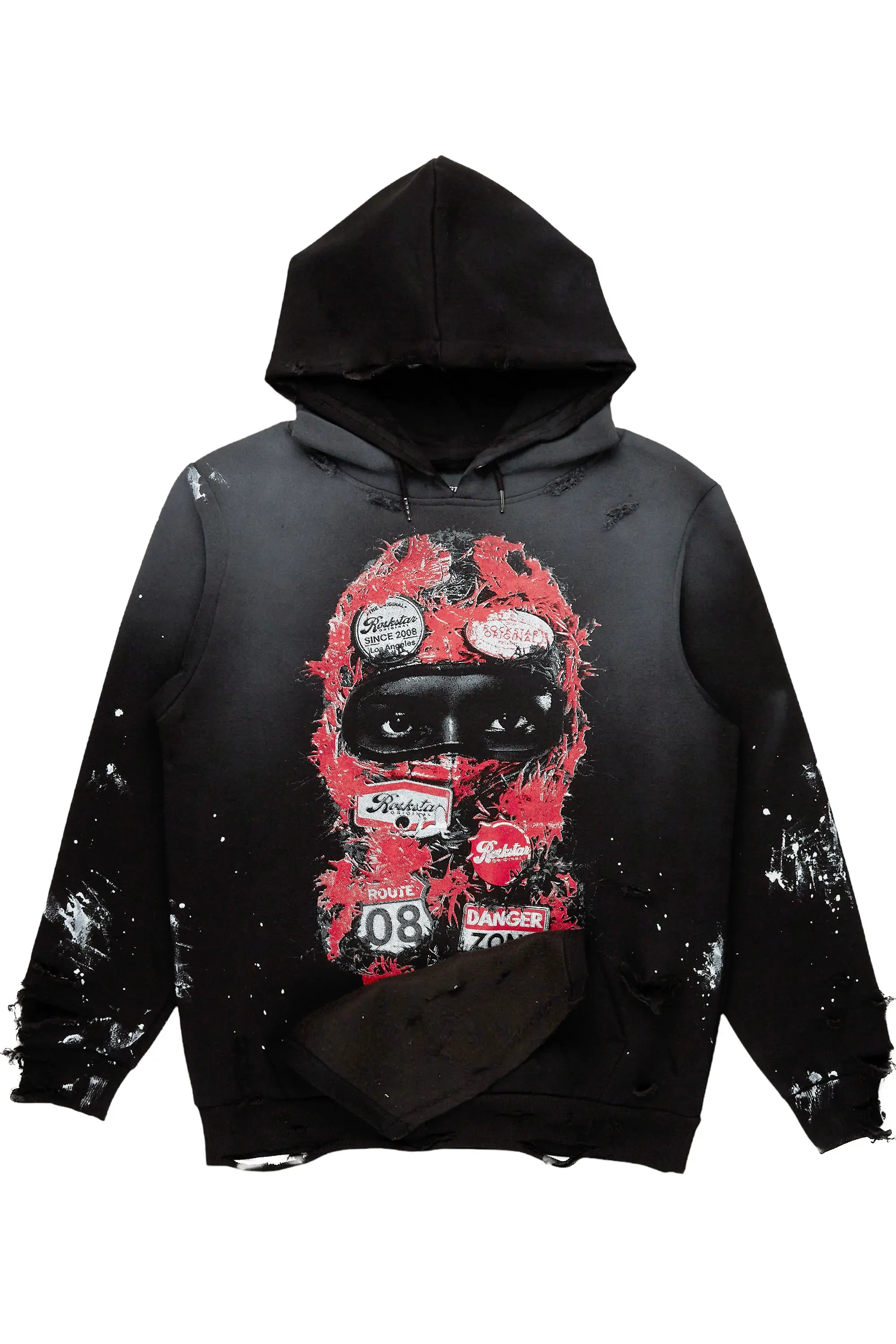 ROCKSTAR ORIGINAL Sweat à capuche déstructuré Barth noir avec motif vintage