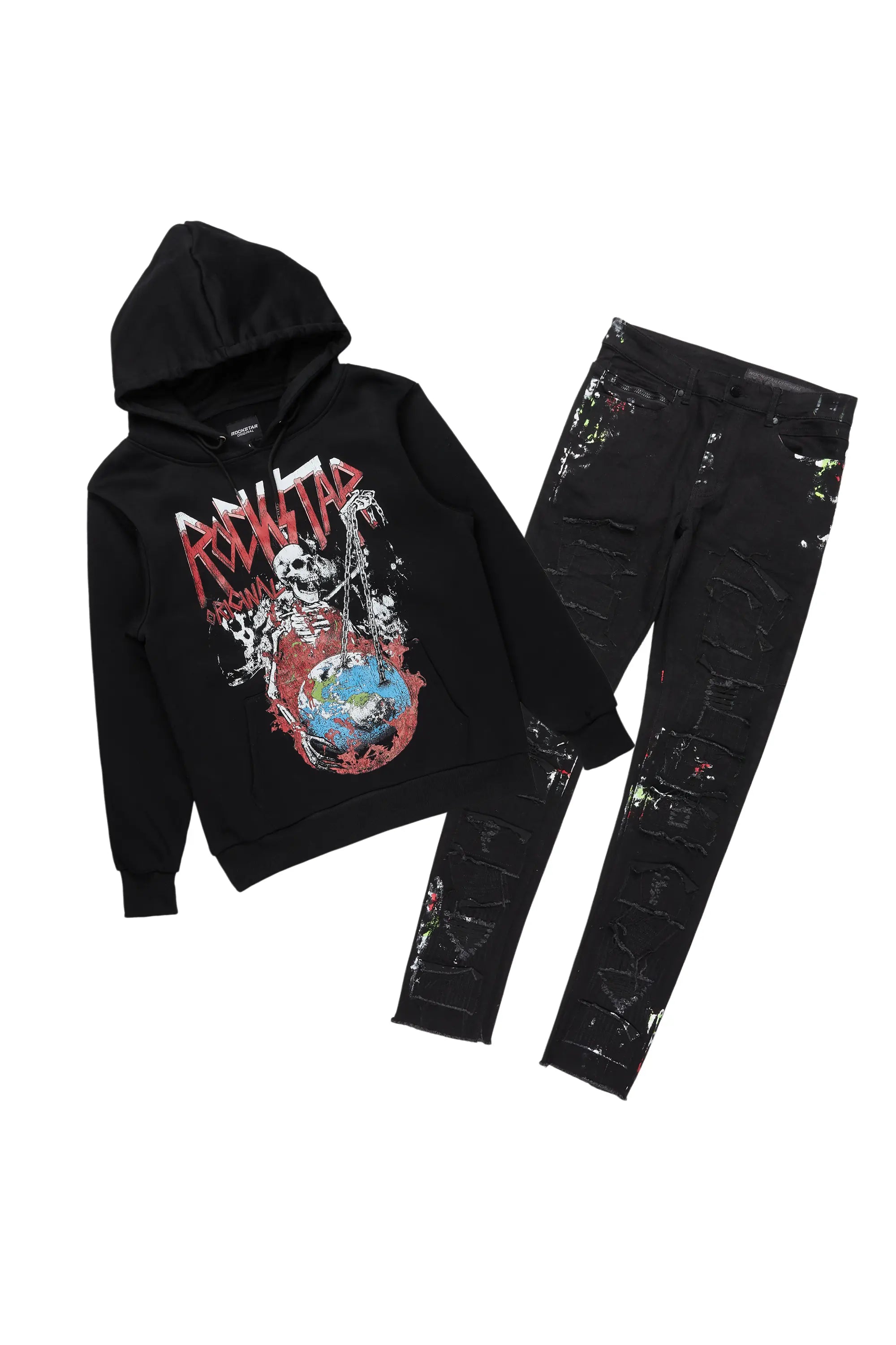 ROCKSTAR ORIGINAL Sweat à capuche noir Barrett / Jean slim Ensemble exclusif