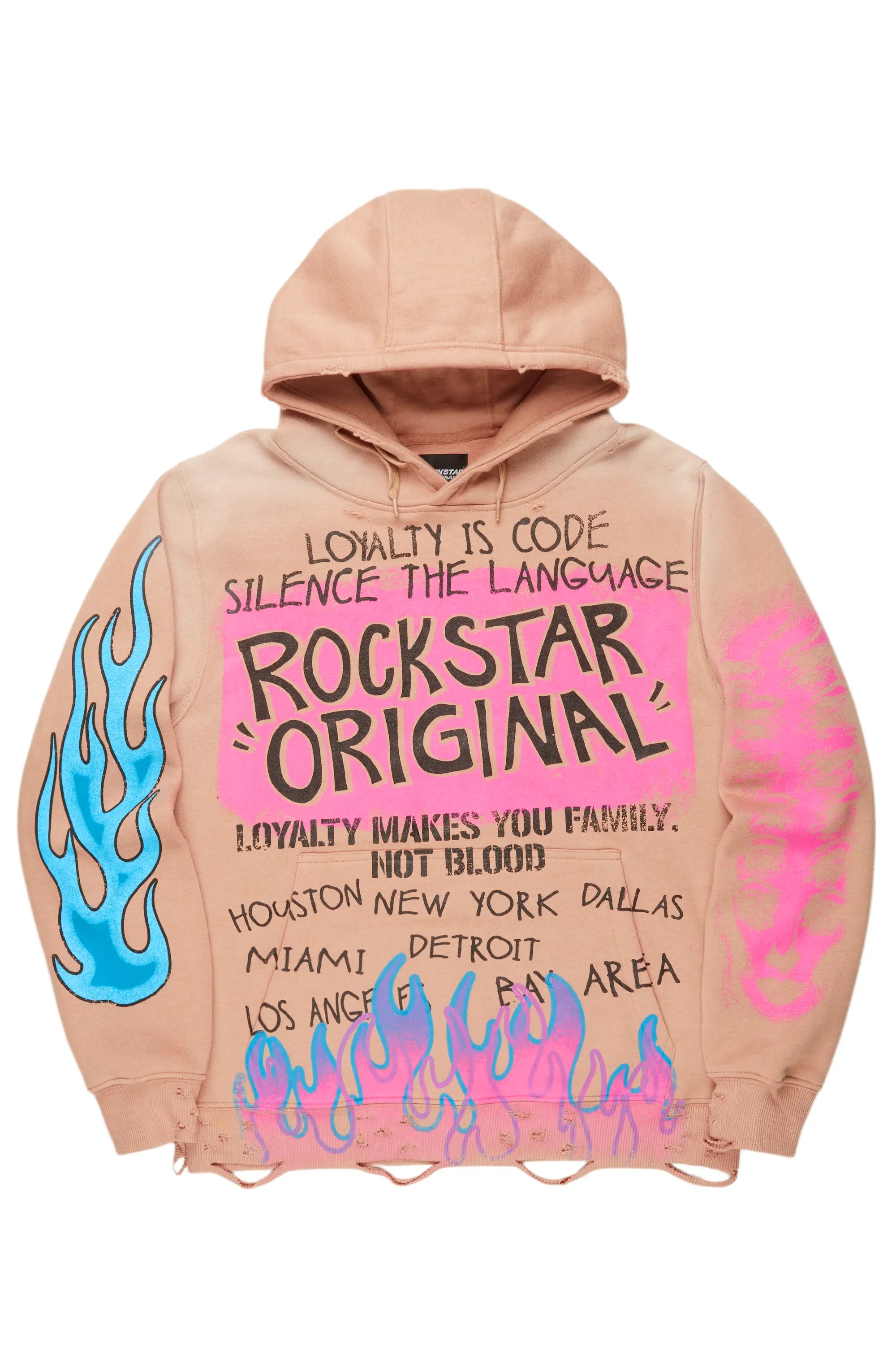 ROCKSTAR ORIGINAL Sweat à capuche Beno Khaki délavé avec motif graphique vintage