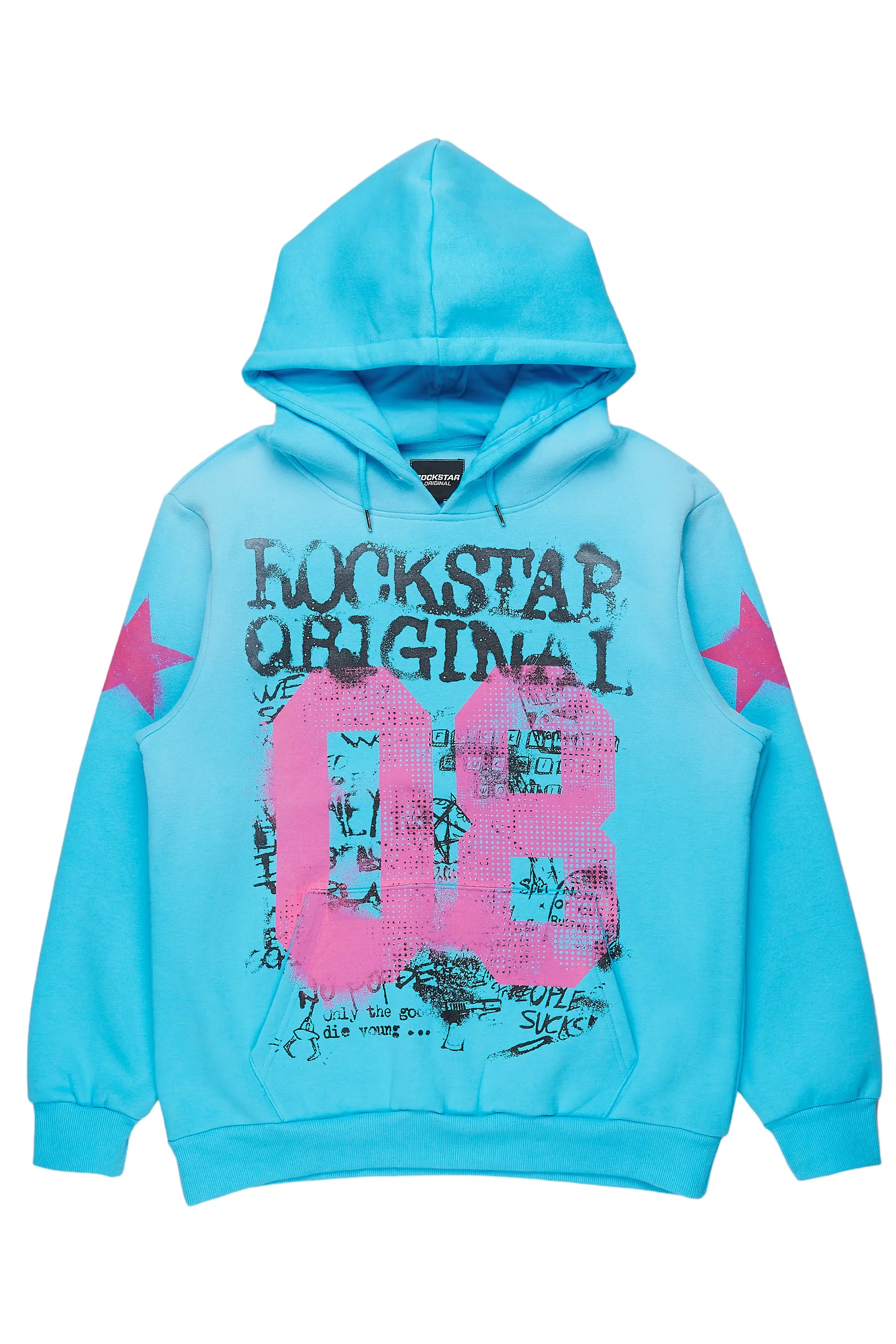 ROCKSTAR ORIGINAL Hoodie Addax Bleu avec Design Graphique Original
