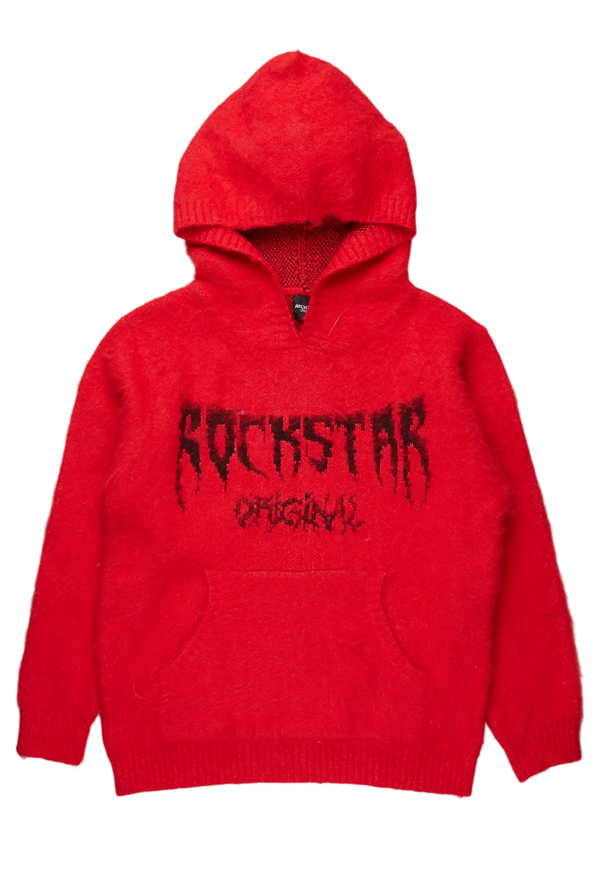 ROCKSTAR ORIGINAL Pull capuche en angora rouge Andros à motif tricoté