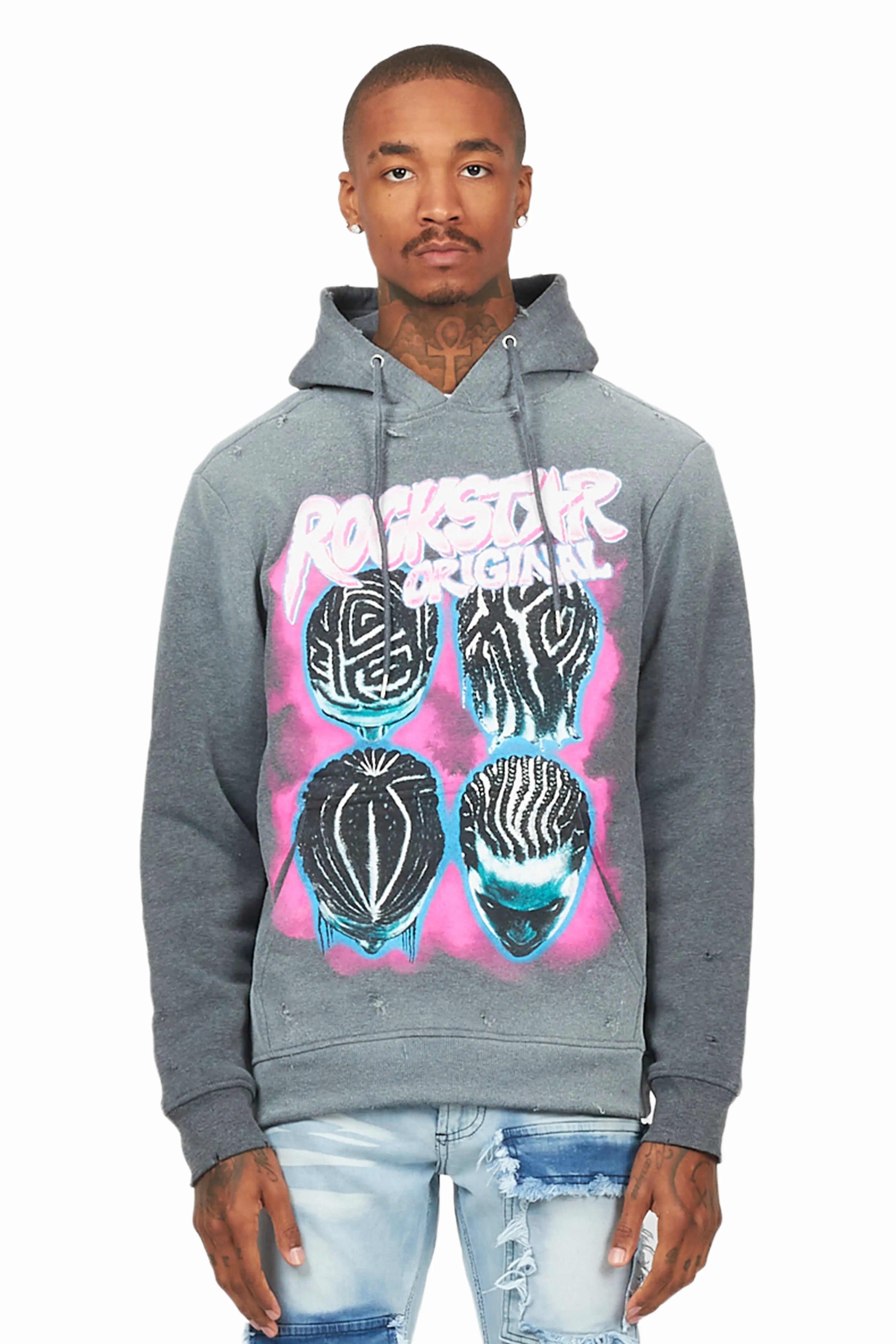ROCKSTAR ORIGINAL Sweat à capuche graphique charbon style barbier