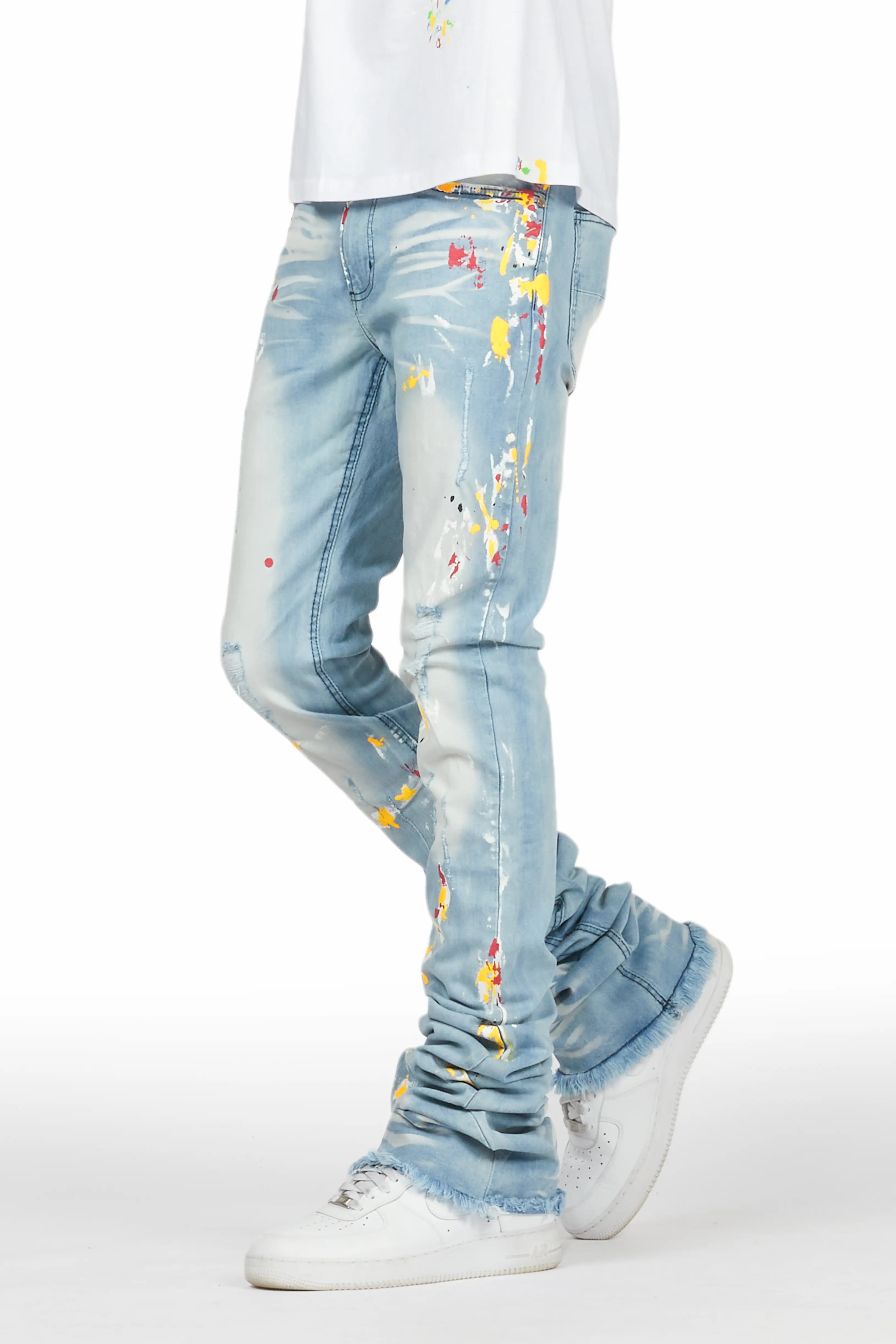 ROCKSTAR ORIGINAL Bashar Bleu Jean Dénim Peinture Évasé Surdimensionné