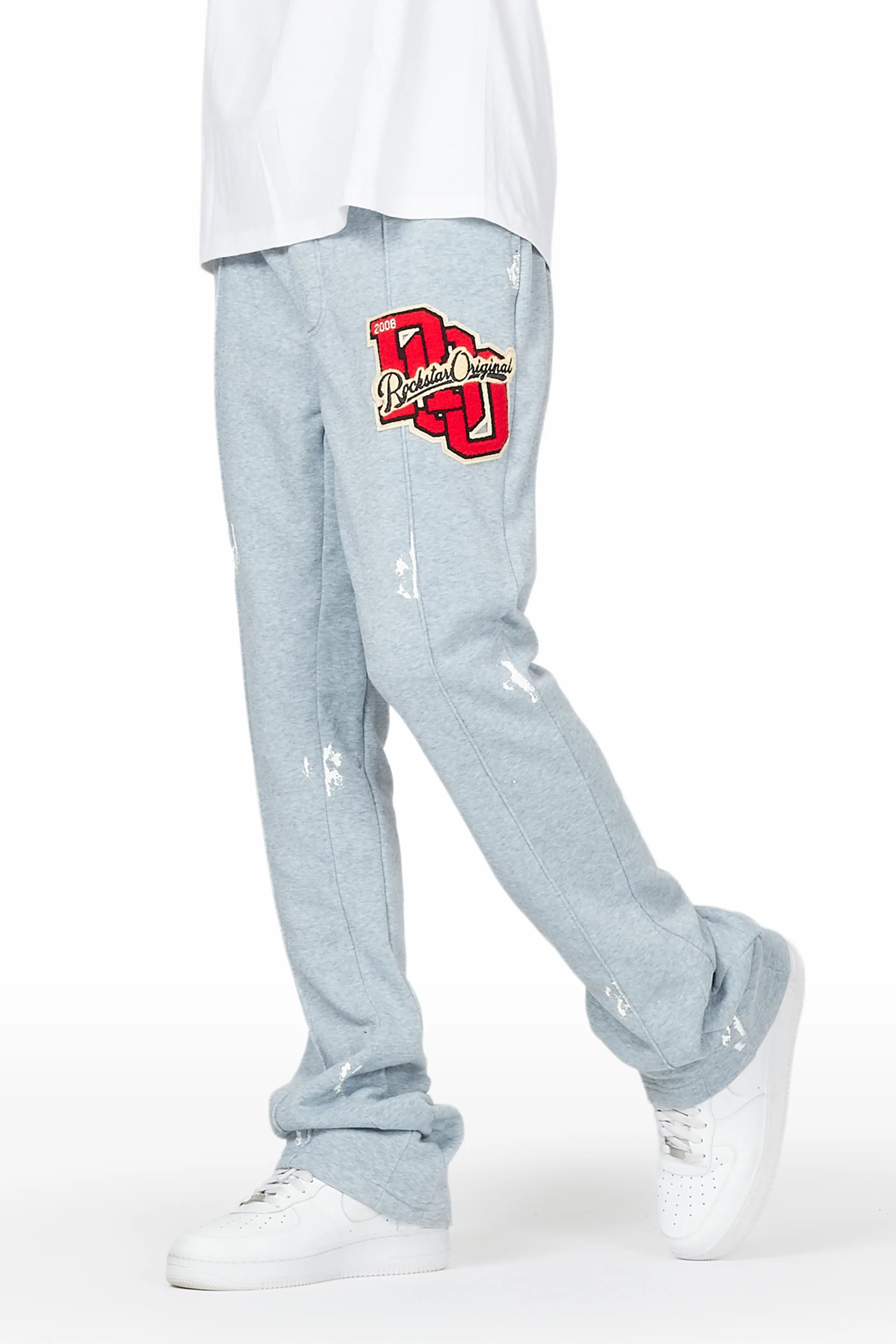 ROCKSTAR ORIGINAL Pantalon évase patchwork gris chiné avec motifs superposés