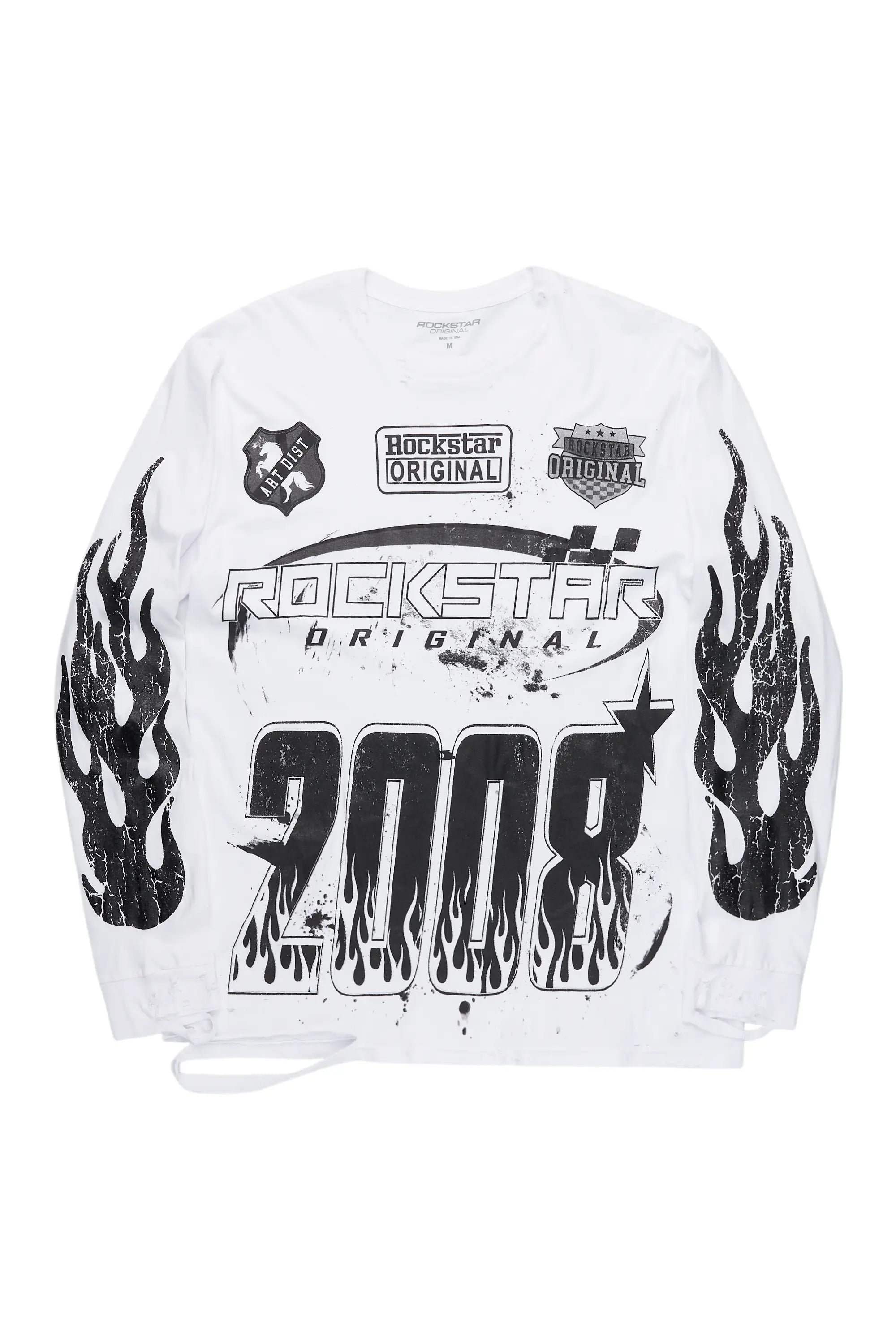 ROCKSTAR ORIGINAL T-shirt graphique Amos manches longues (Blanc/Noir) avec détails exclusifs
