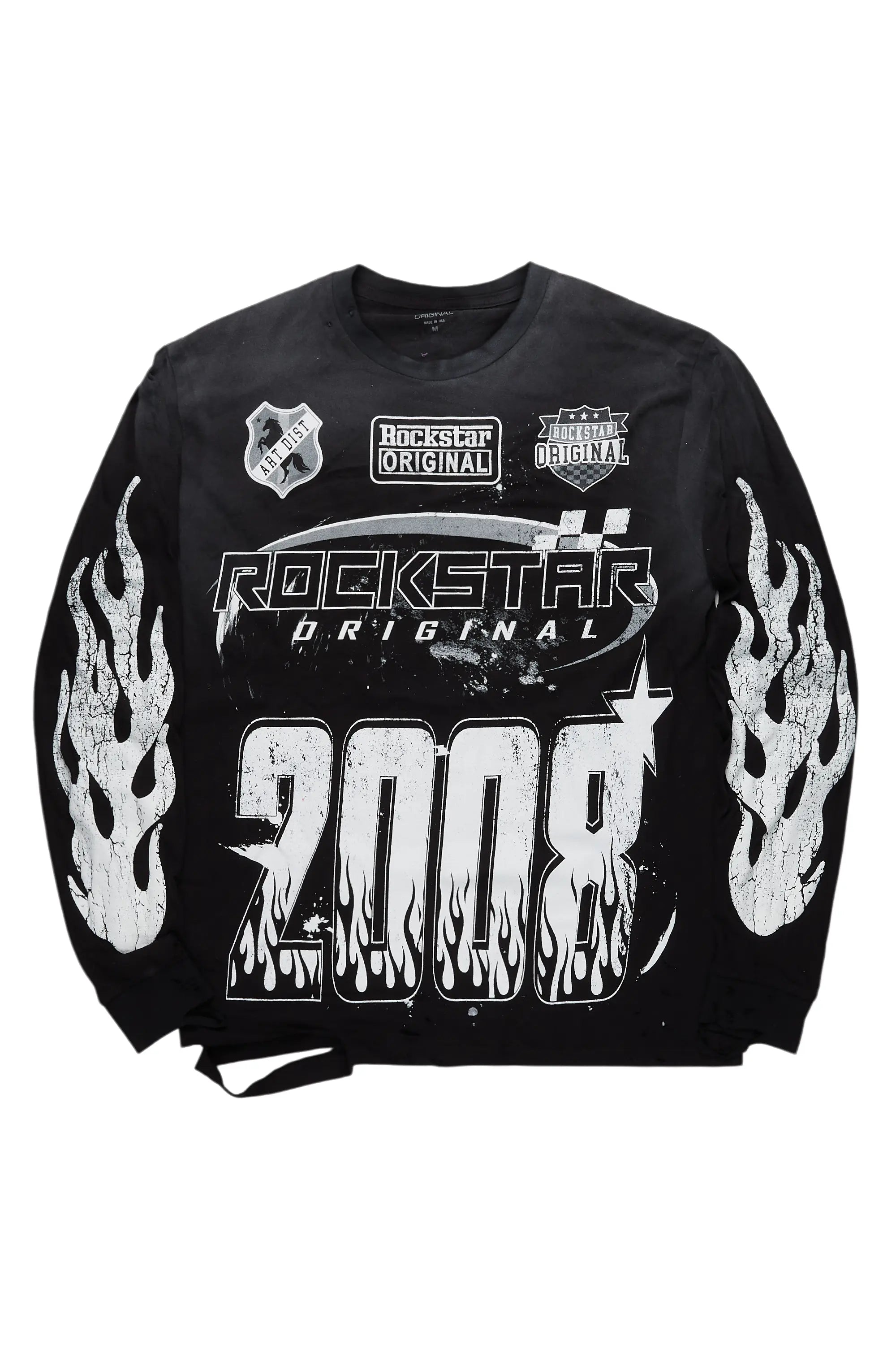 ROCKSTAR ORIGINAL T-Shirt Graphique Amos Noir/Blanc à Manches Longues avec Design Exclusif