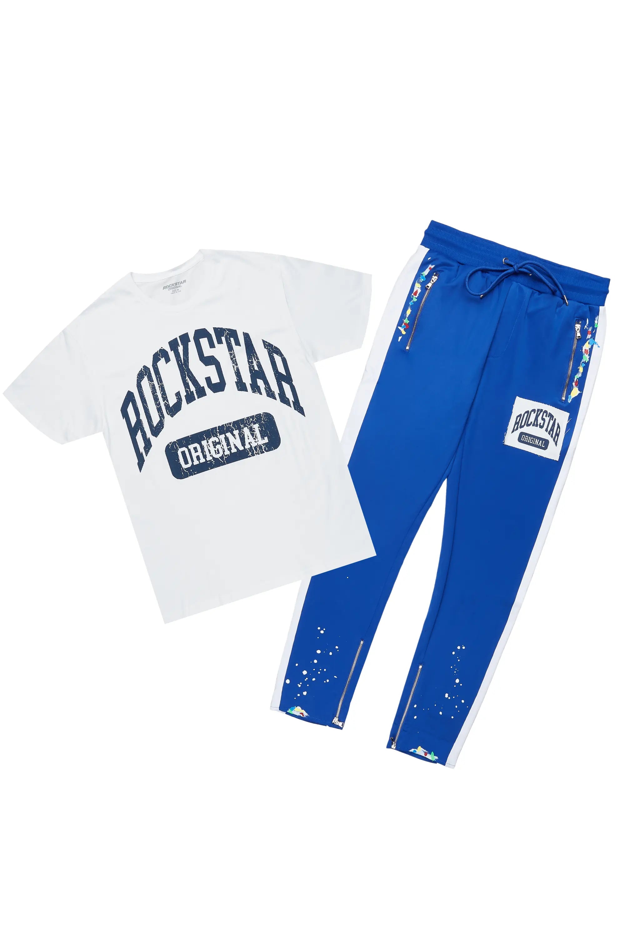 ROCKSTAR ORIGINAL Aden Blanc/Royal Tee et Ensemble de Survêtement Coupe Cintrée