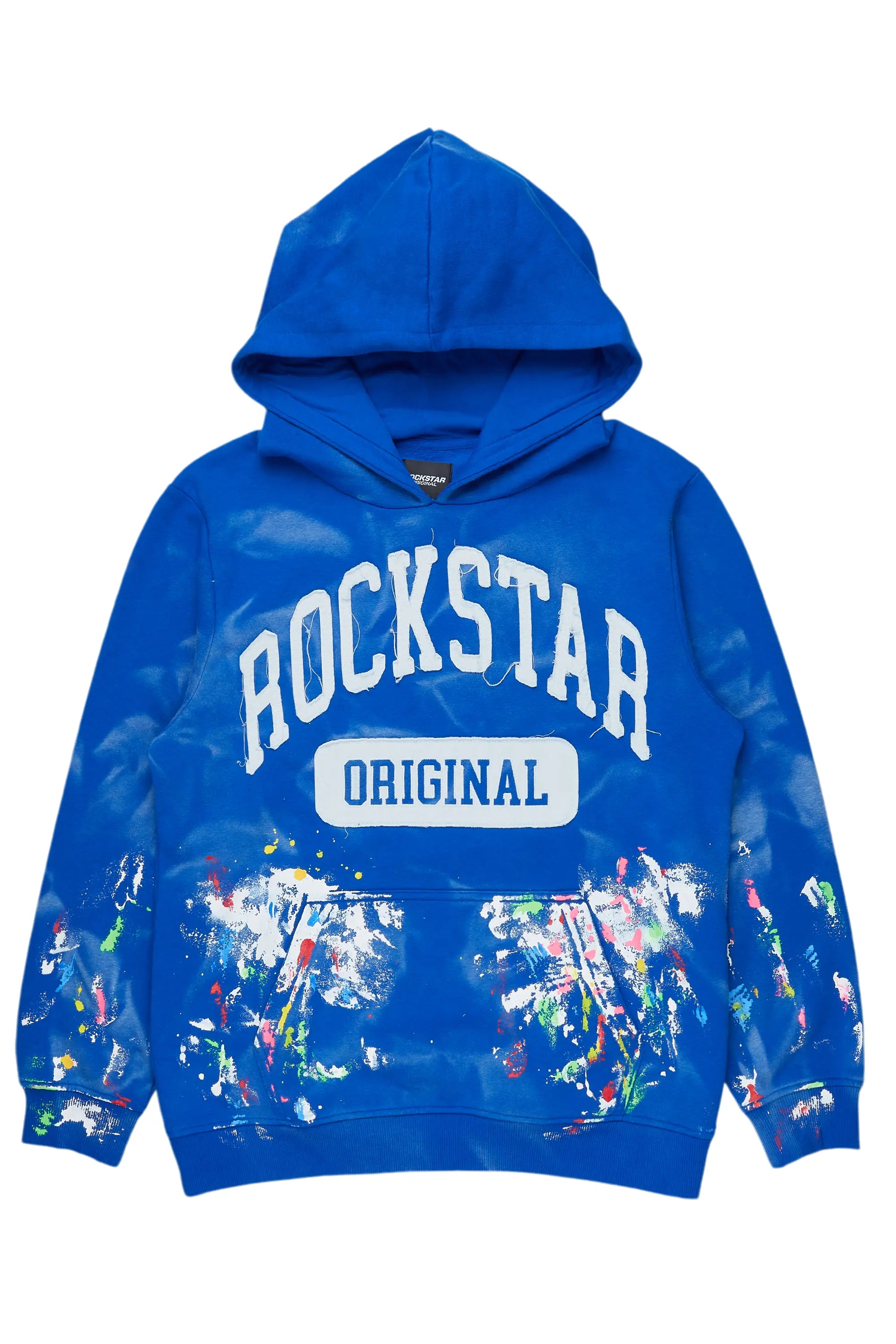 ROCKSTAR ORIGINAL Hoodie Balta à Motif Artistique Bleu Royal Peint Main