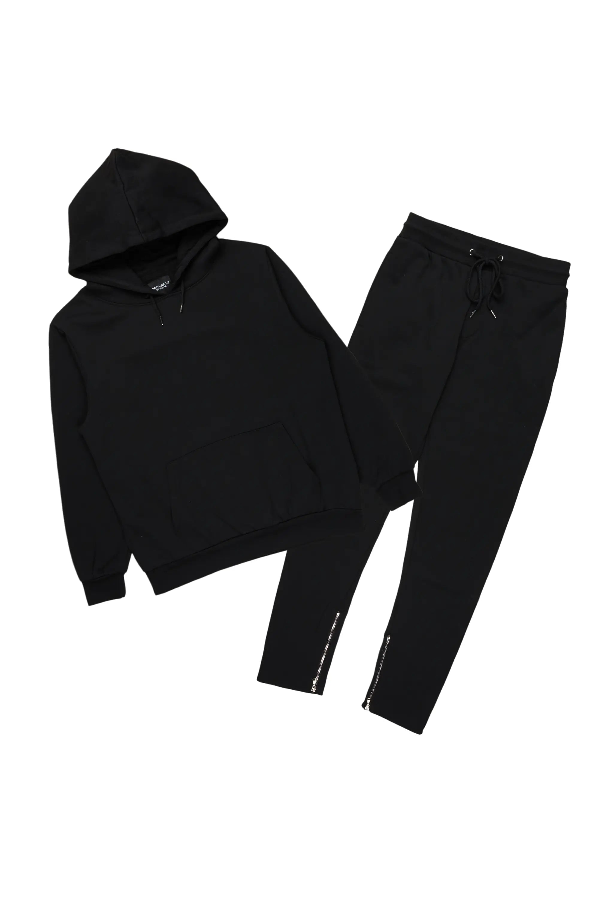 ROCKSTAR ORIGINAL Pull à capuche noir intemporel/Survêtement ajusté style urbain