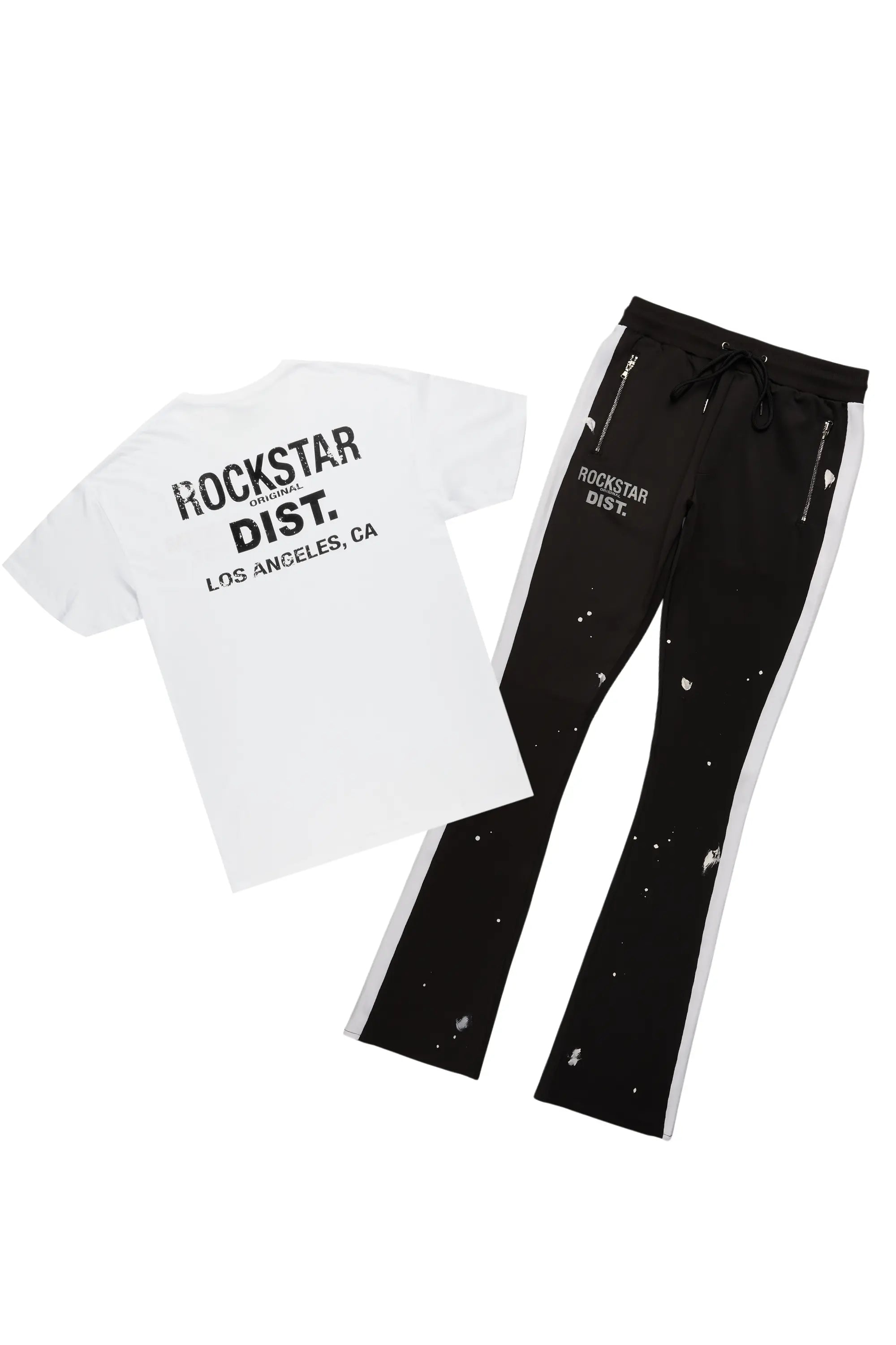 ROCKSTAR ORIGINAL T-Shirt Arlo Blanc/Noir & Ensemble de Training Flared Superposé