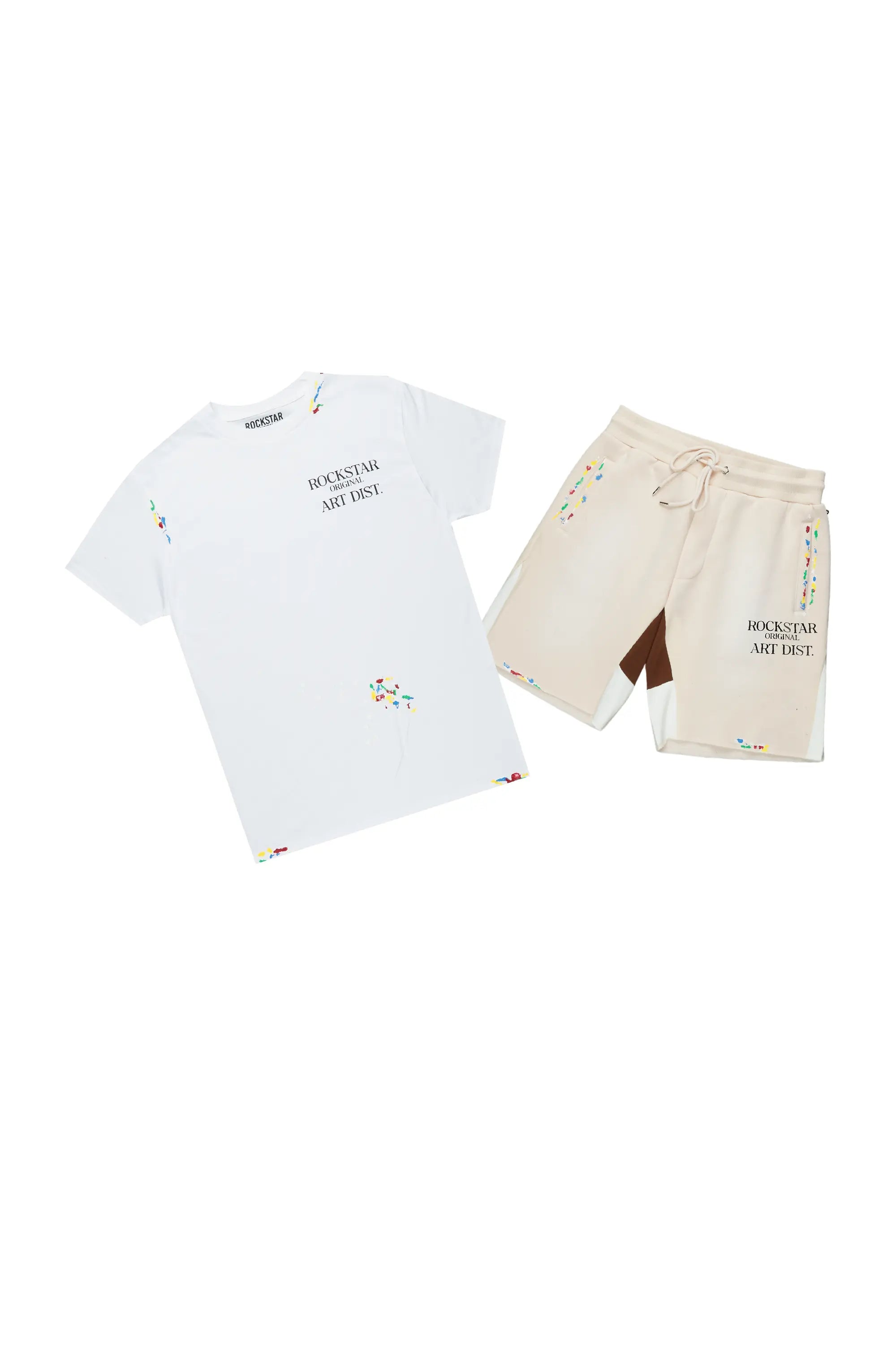 ROCKSTAR ORIGINAL Ensemble Shorty Blanc/Beige Art Dist. pour Garçons