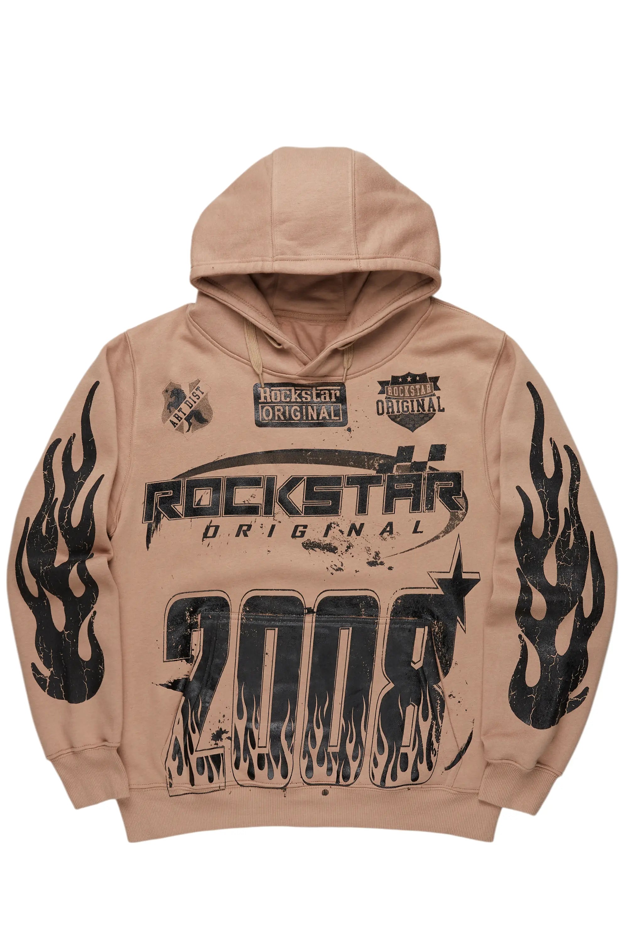 ROCKSTAR ORIGINAL Sweat à capuche Amos en kaki avec graphisme décontracté