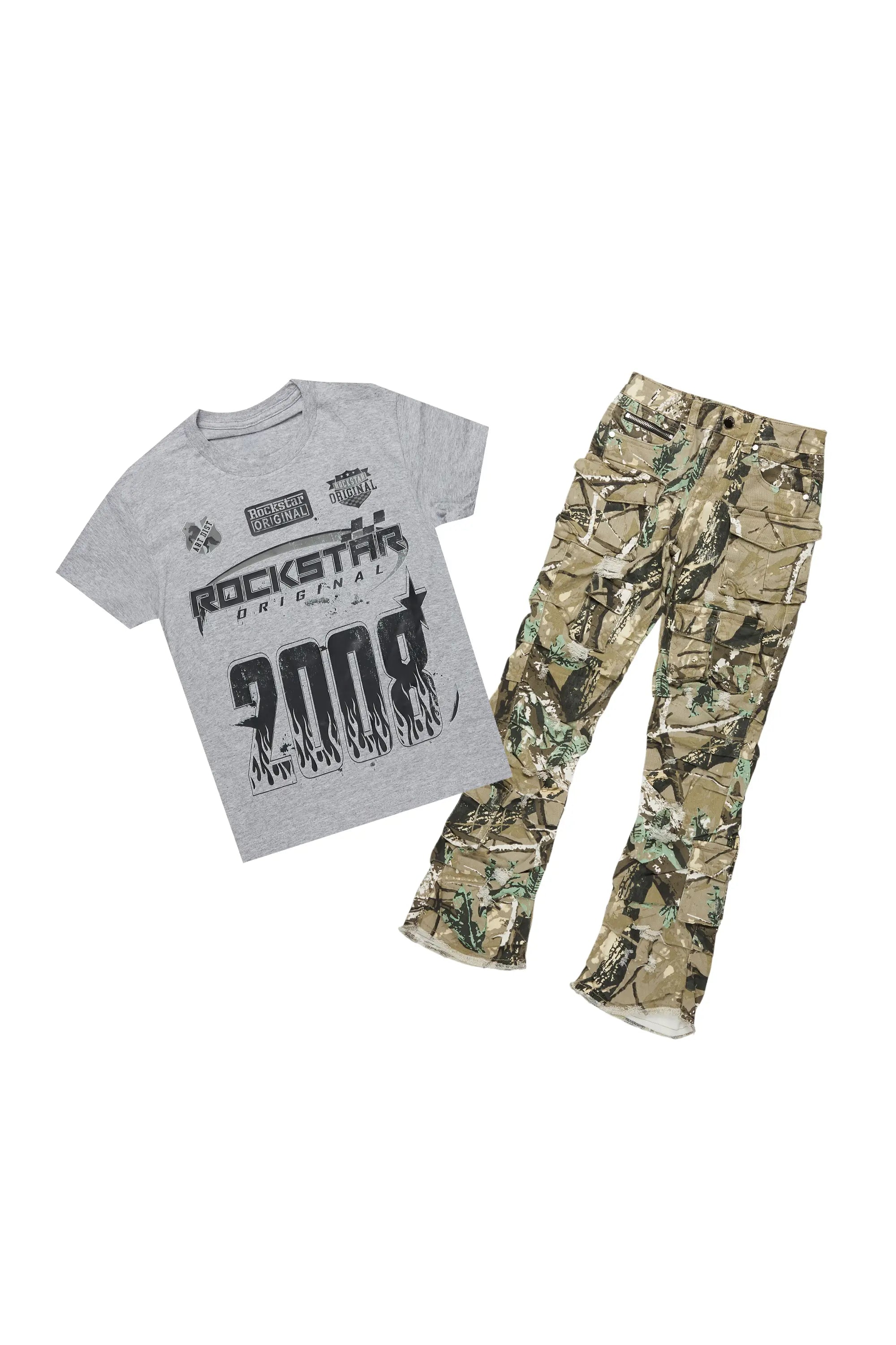 ROCKSTAR ORIGINAL Ensemble Jeune Garçon : T-shirt Amos Gris & Jeans Évasés Superposés