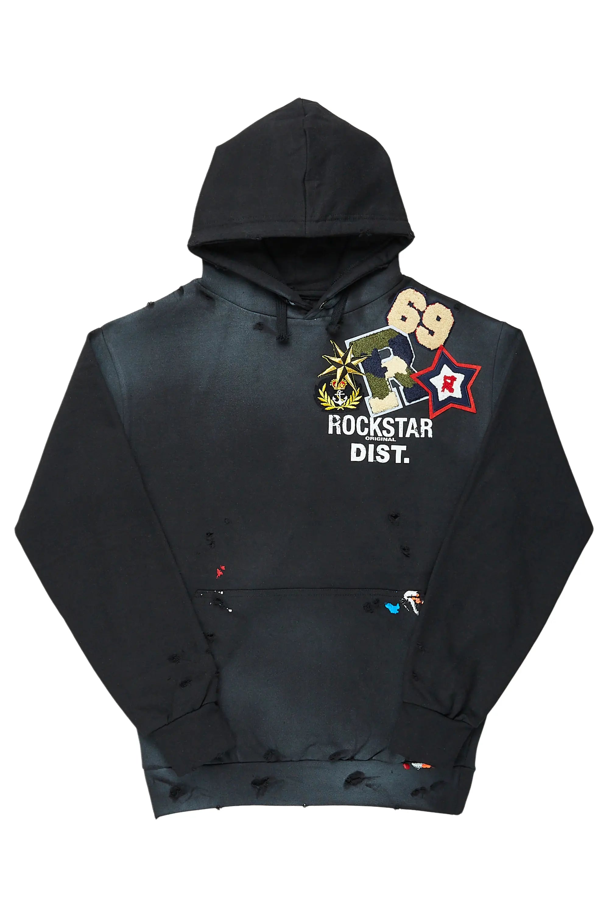 ROCKSTAR ORIGINAL Sweat à capuche graphique noir Acton avec motifs patchwork