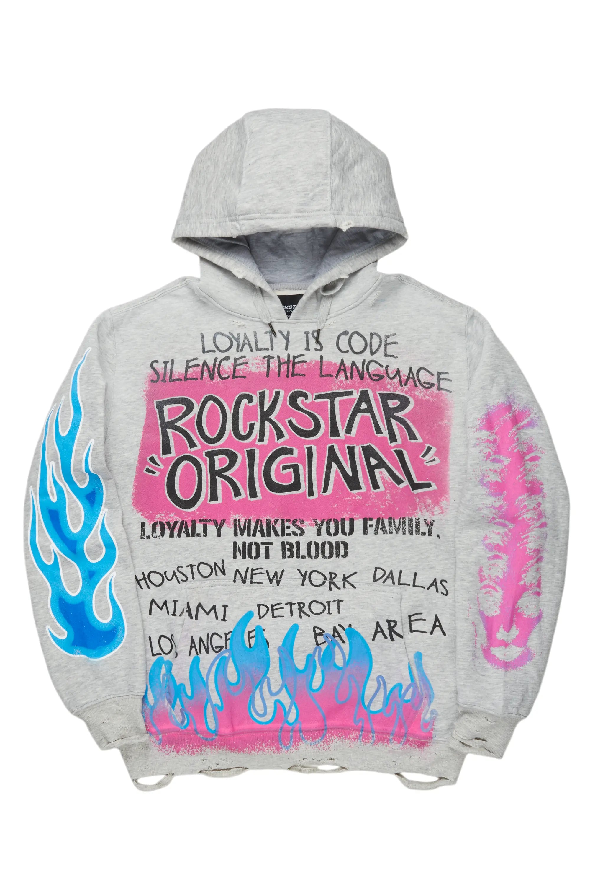 ROCKSTAR ORIGINAL Sweat Beno Gris Chiné à Motif Vieilli