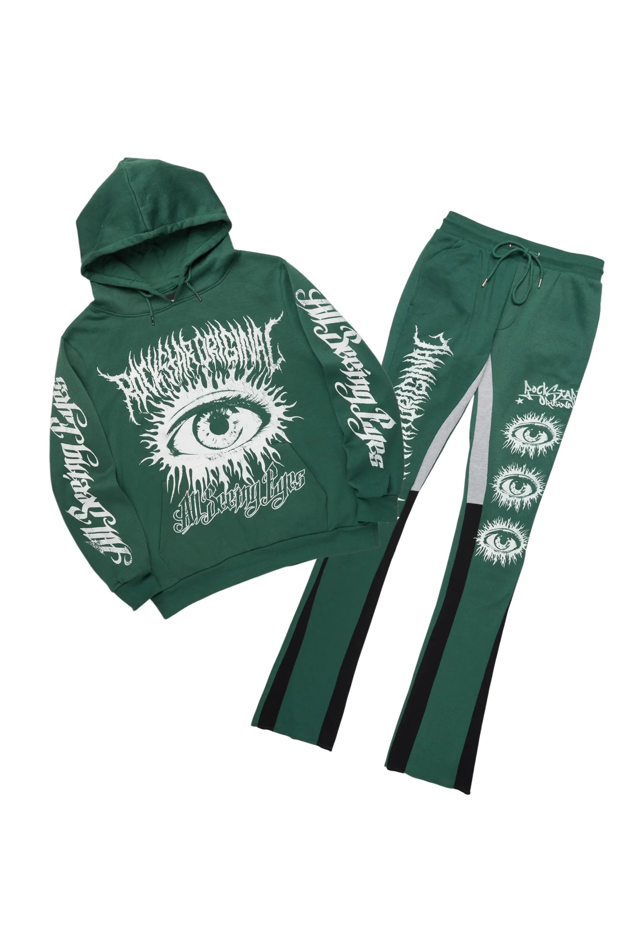 ROCKSTAR ORIGINAL Ensemble de Pantalon Sport Évasé Vert Profond Œil Omniscient