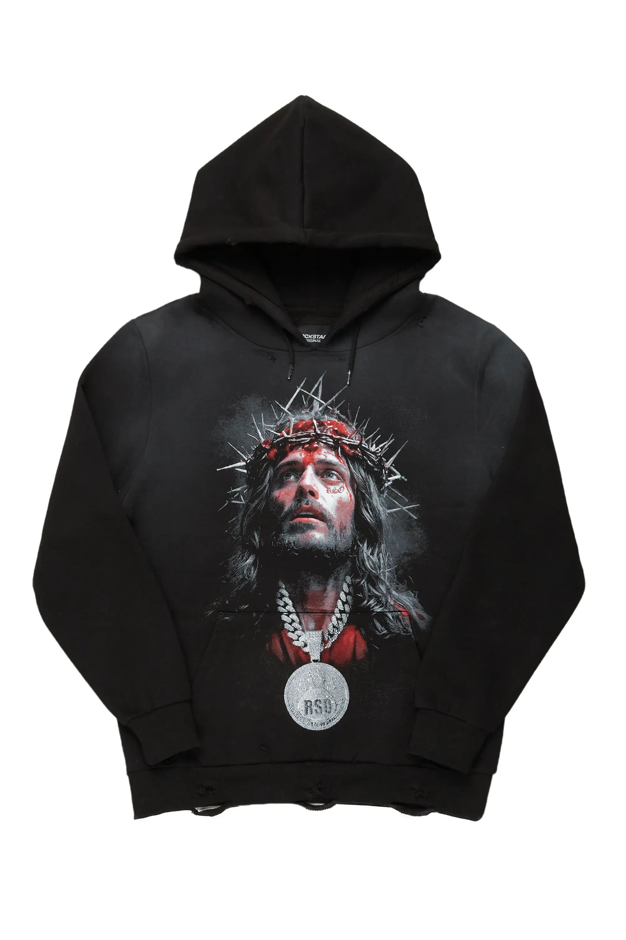 ROCKSTAR ORIGINAL Sweat capuche Amina Noir effet usé graphique délavé