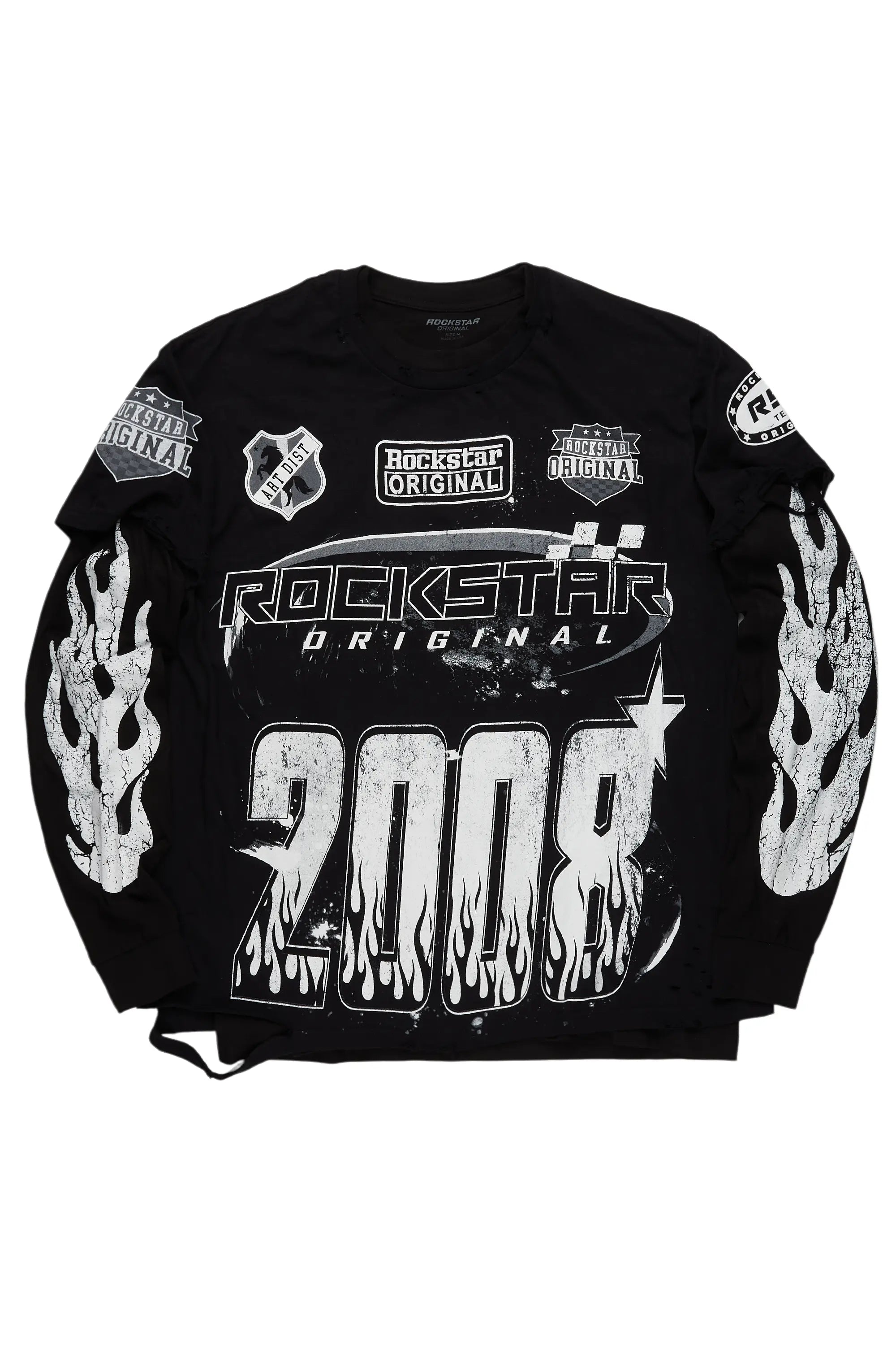 ROCKSTAR ORIGINAL T-shirt graphique Amos à double couche manches longues Noir/Blanc