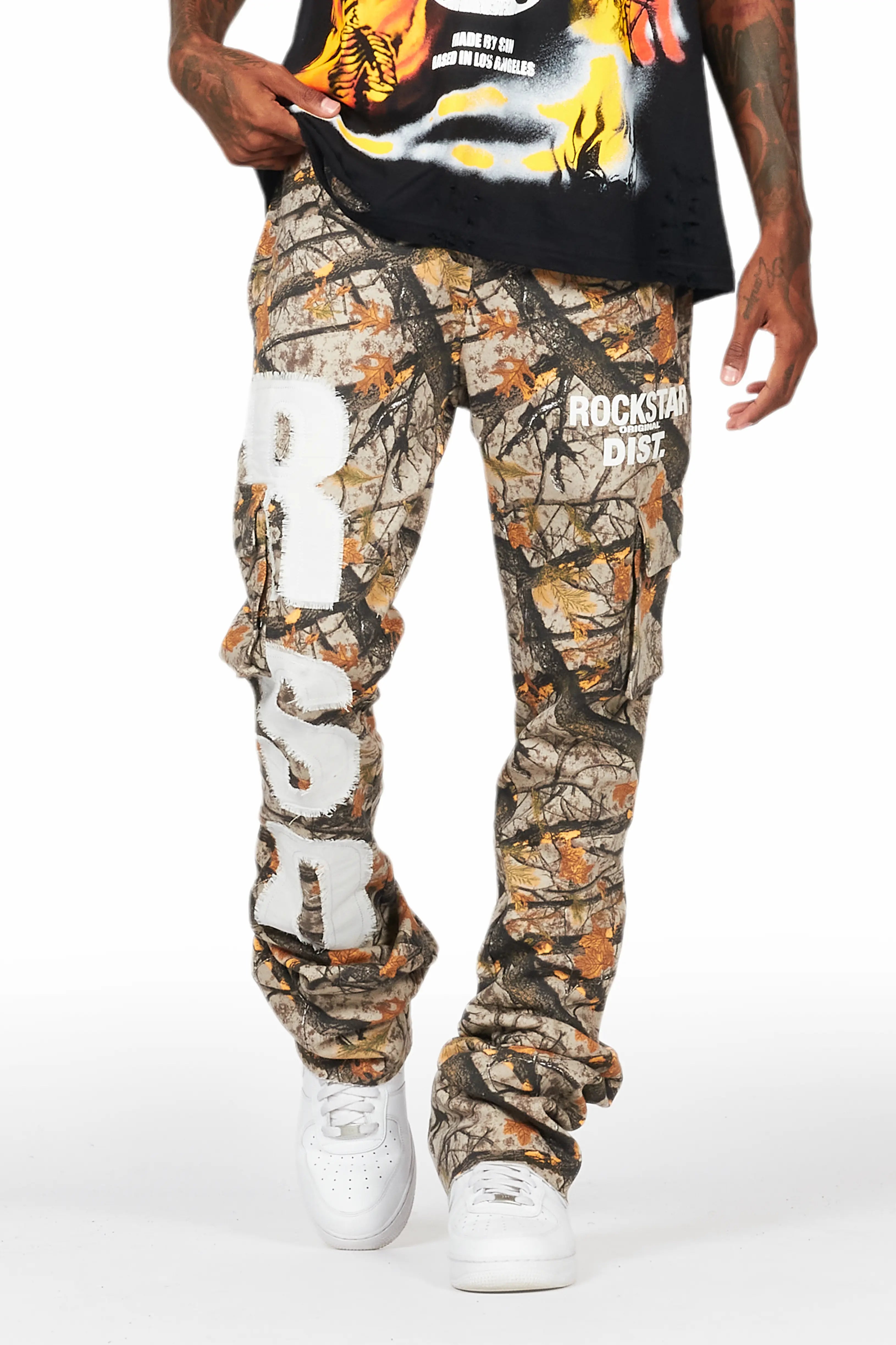 ROCKSTAR ORIGINAL Pantalon Évasé Admir avec Motif Camouflage Bois et Détails Superposés