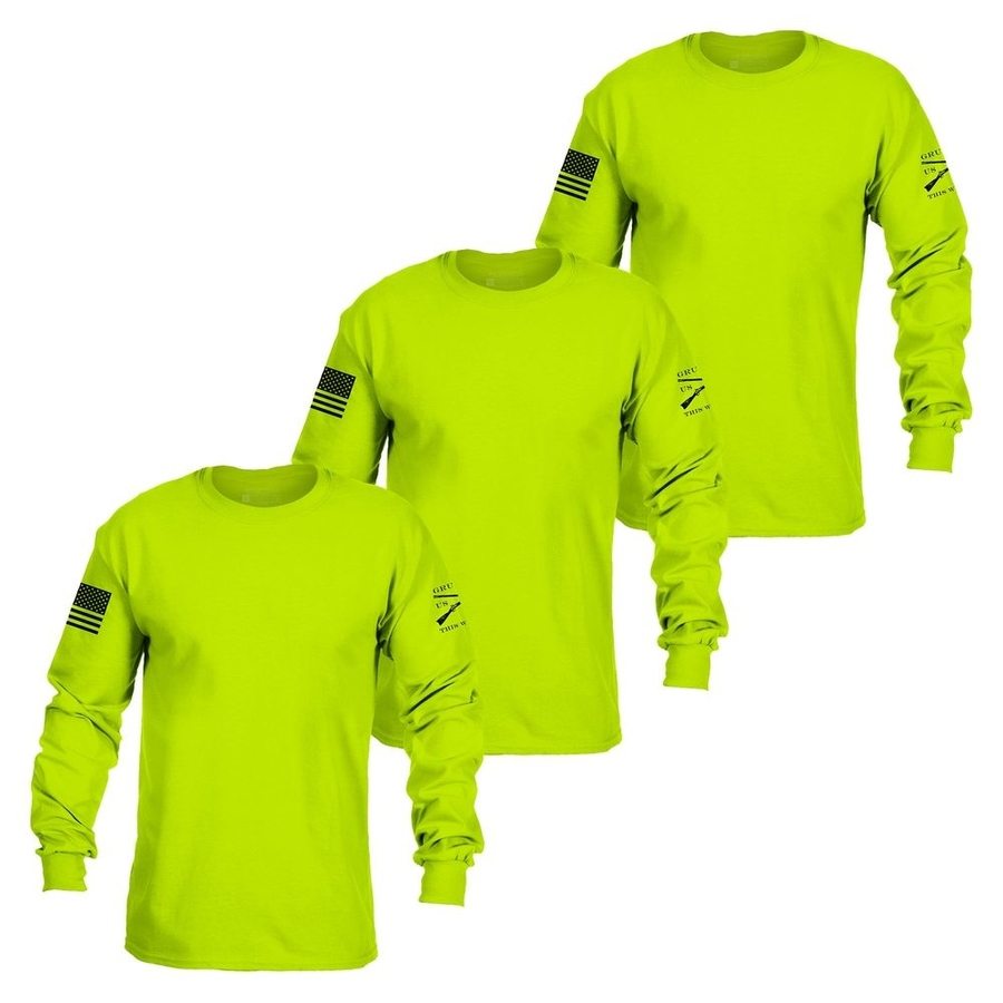 GRUNT STYLE LLC Lot de 3 hauts basiques à manches longues Couleur vert sécurité