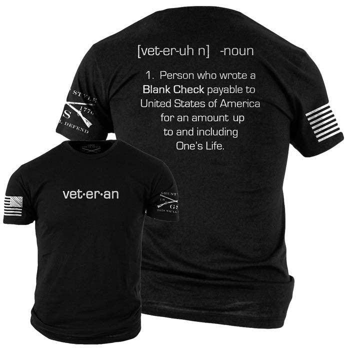 GRUNT STYLE LLC T-shirt Vintage pour Anciens Combattants "Blank Check" Noir Classique