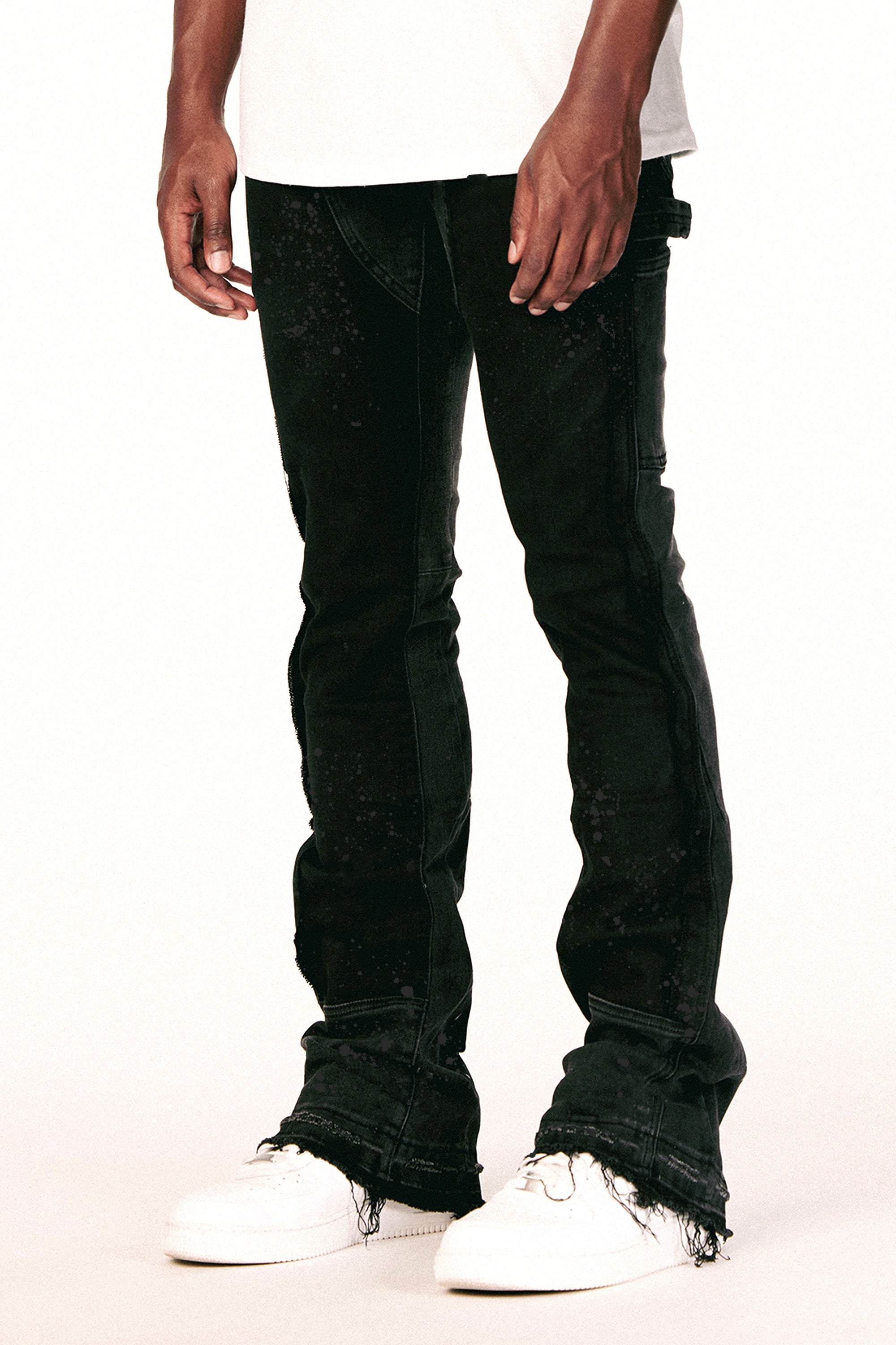 ROCKSTAR ORIGINAL Jean Flare Noir Barson à Superposition Décalée