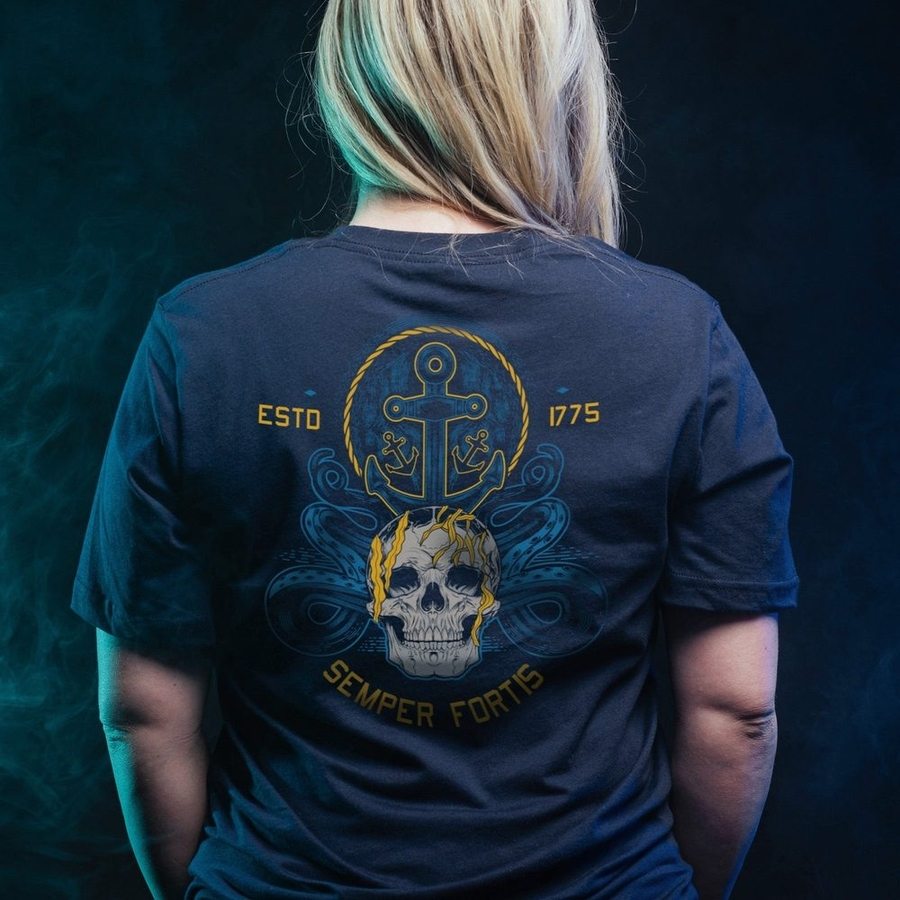 GRUNT STYLE LLC USN T-shirt décontracté femme Semper Fortis coupe boyfriend Bleu marine