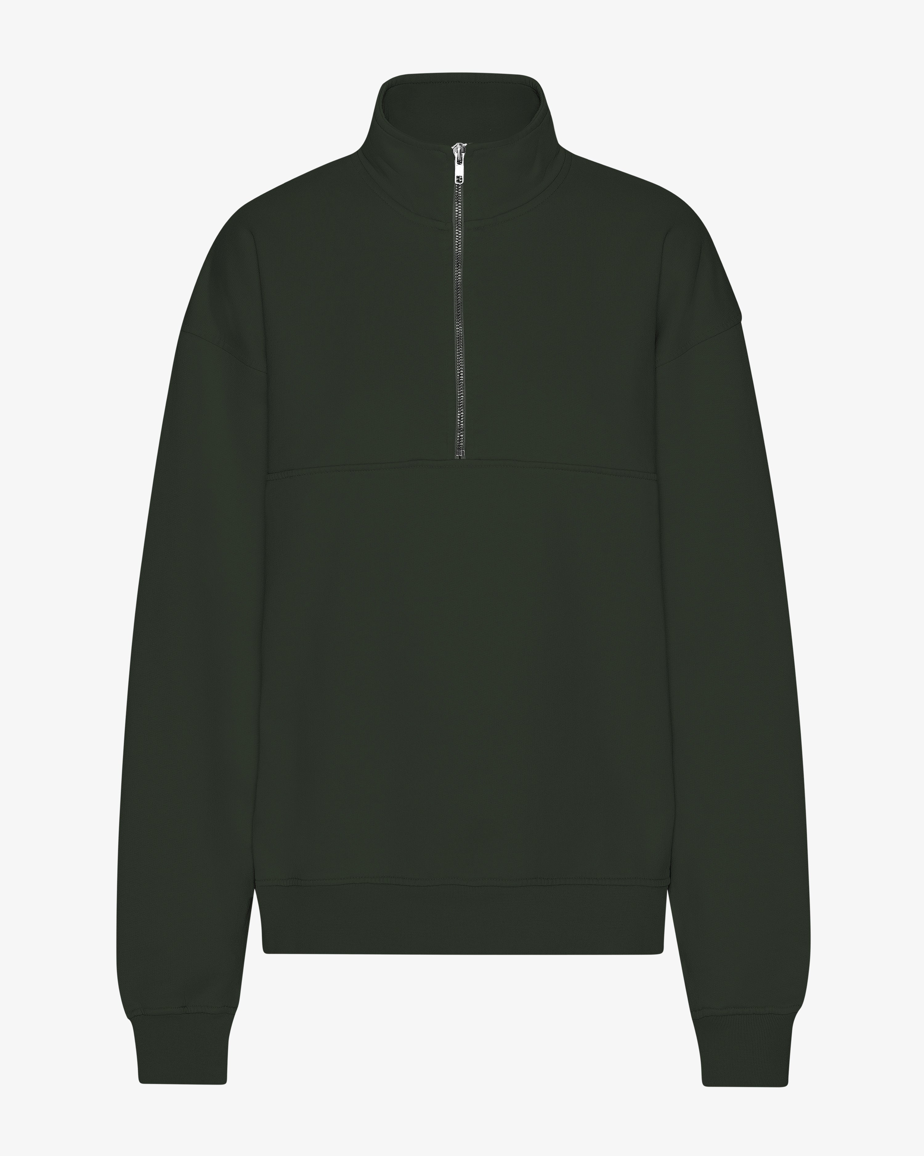 COLORFUL STANDARD Pull-over organique à zip quart Vert foncé intemporel