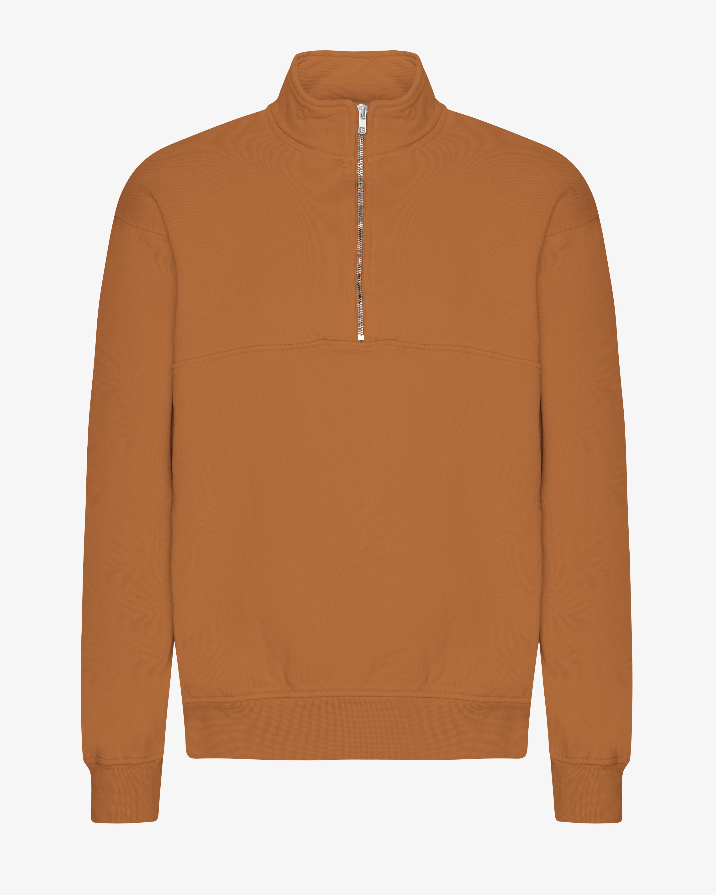COLORFUL STANDARD Pull Bio Quart-Zip dans un Brun Cannelle Doré