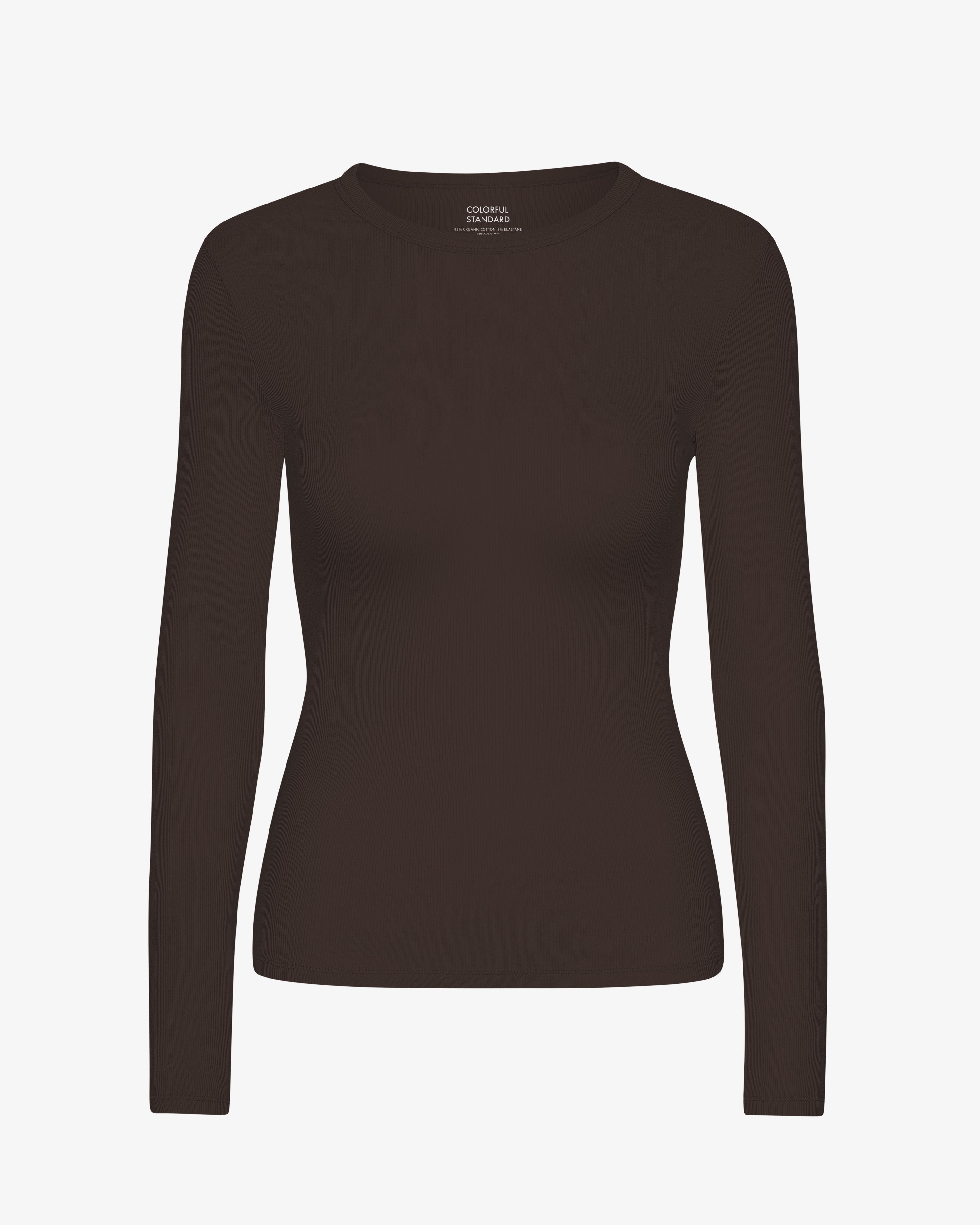 COLORFUL STANDARD T-shirt féminin à manches longues en coton bio avec motif côtes Brun Café