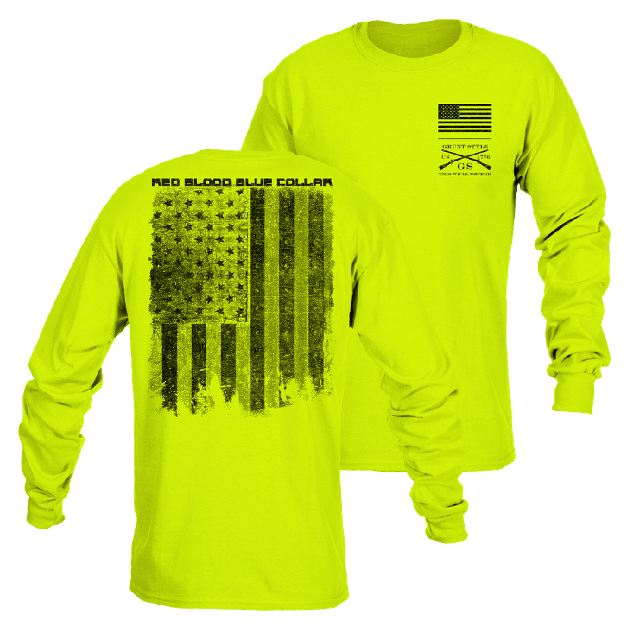 GRUNT STYLE LLC Cœur Patriotique Col Bleu® Manches Longues Vert Sécurité