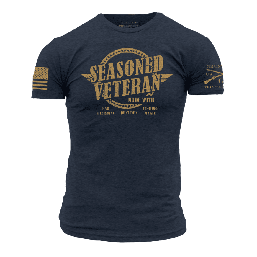 GRUNT STYLE LLC Tee-Shirt Confort Vétéran Expérimenté Bleu Marine Minuit