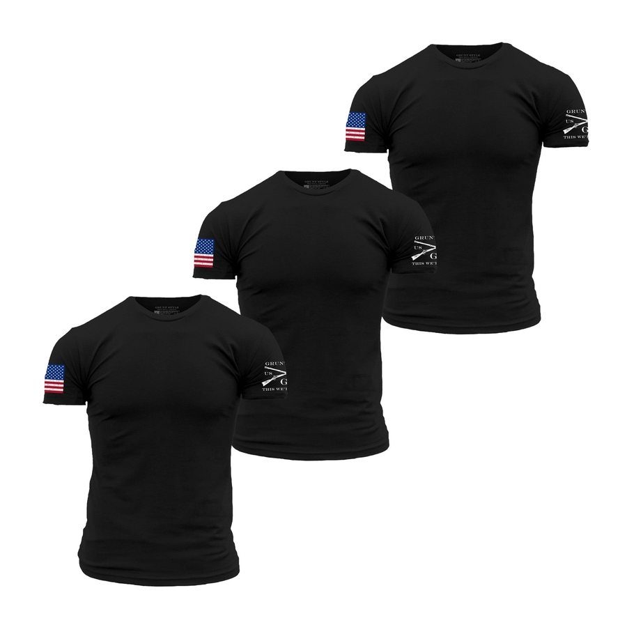 GRUNT STYLE LLC T-shirts Classiques à Motif USA Flag Noir Lot de 3