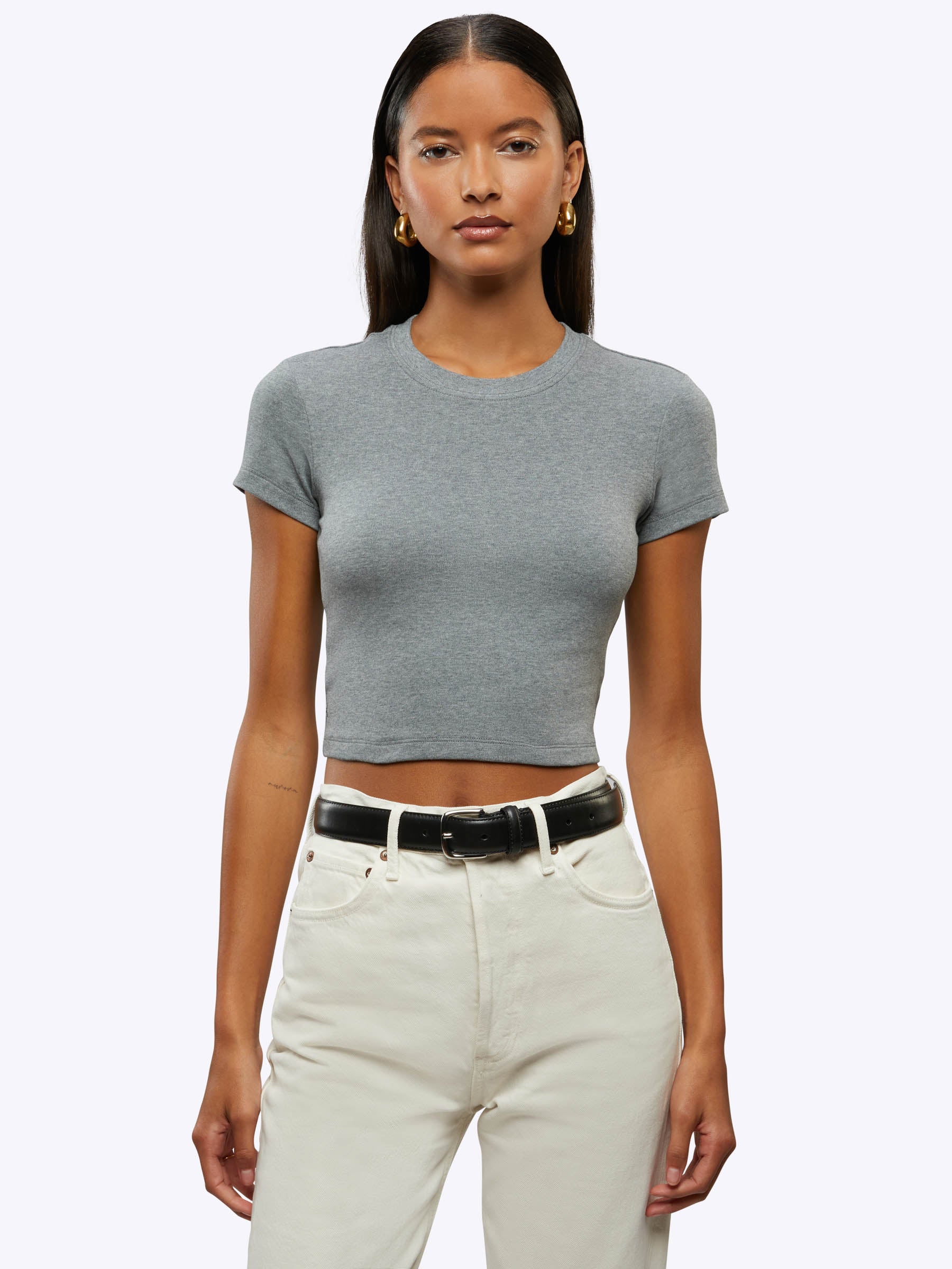 CUTS T-Shirt Tomboy court | Gris chiné coupe cintrée en Tomboy-Cotton™