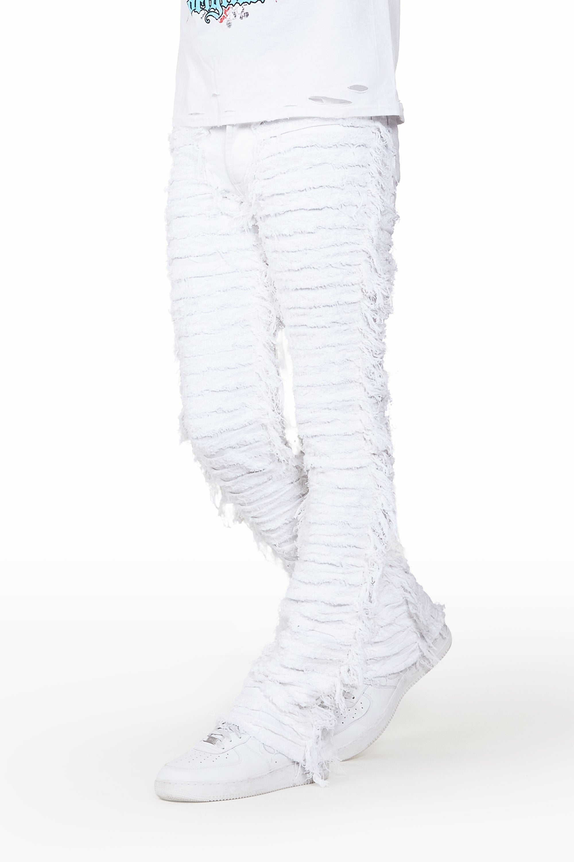 ROCKSTAR ORIGINAL Jean Flare Superposé Baelor Blanc