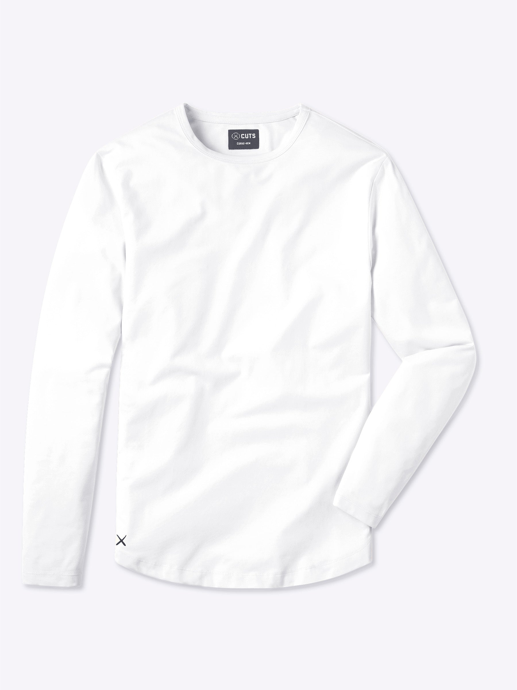 CUTS AO Universal T-shirt à manches longues avec ourlet cintré | Blanc Coupe classique PYCA Pro®