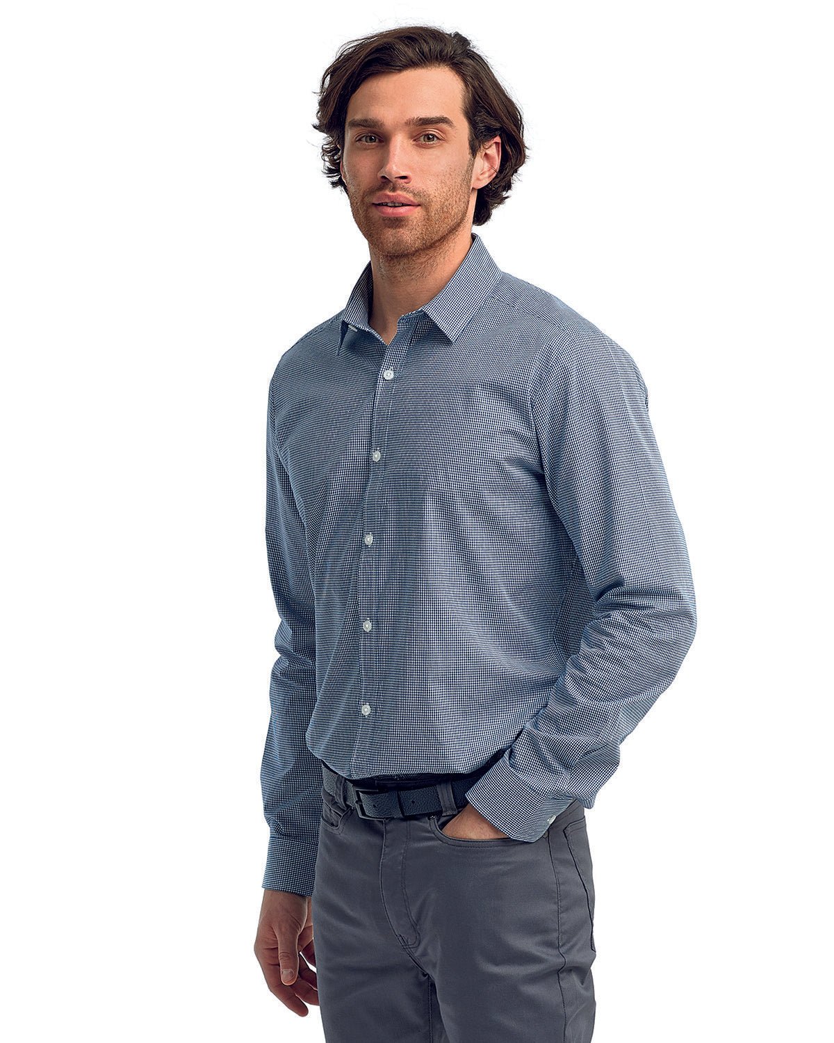 NINJA TRANSFERS Collection Artisanale Reprime RP220 : Chemise Homme en Coton Épais à Motif Micro-Vichy avec Manches Longues