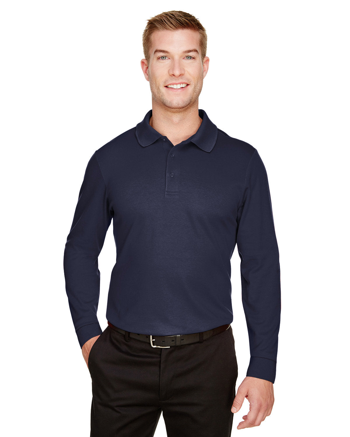 NINJA TRANSFERS Polo pour Homme Devon & Jones DG20L CrownLux Performance à Manches Longues Tressé